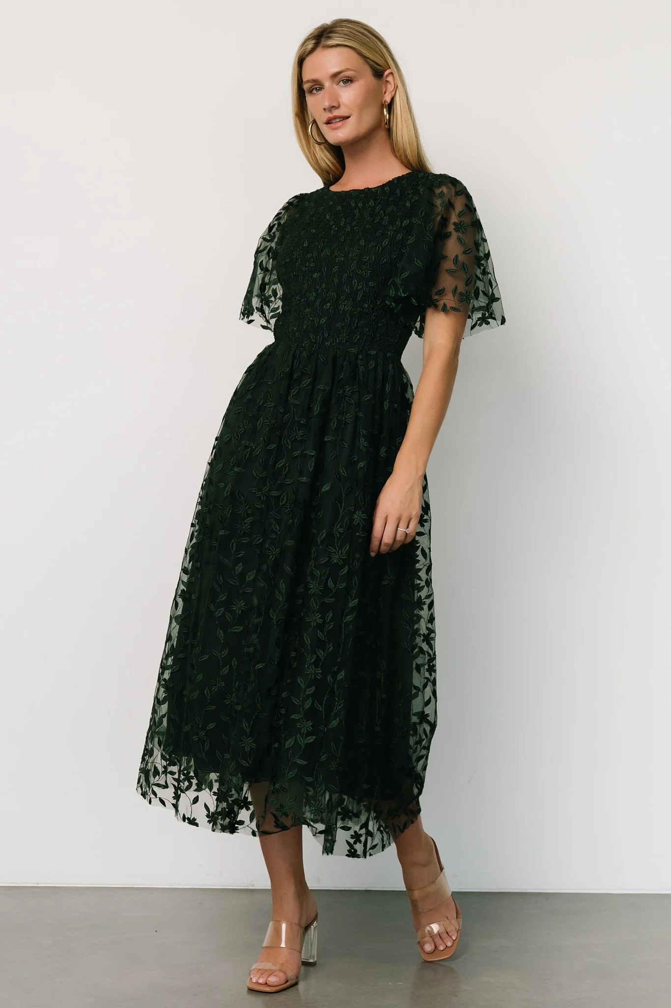 Kendra Embroidered Dress | Dark Green
