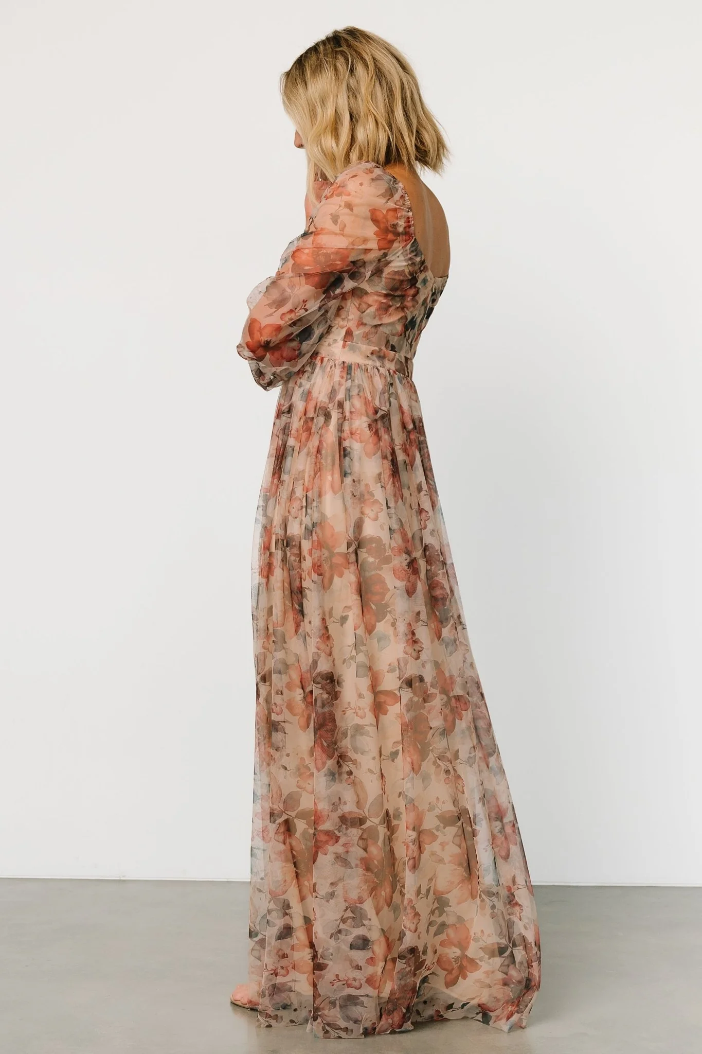 Desiree Tulle Maxi Dress | Taupe Floral