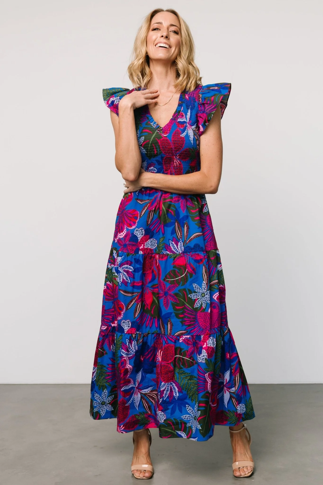 Ranchero Smocked Maxi Dress | Cobalt + Fuchsia Print