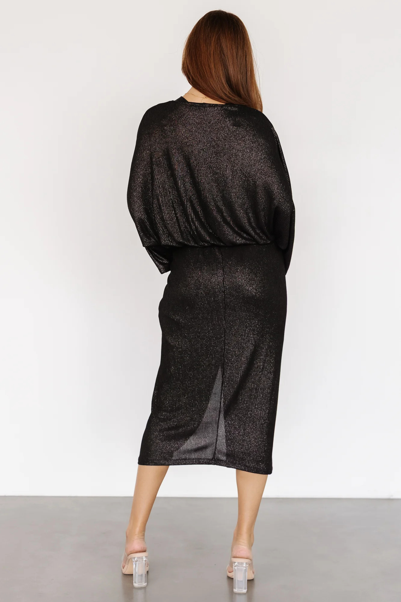 Ciara Ruched Midi Dress | Black Metallic