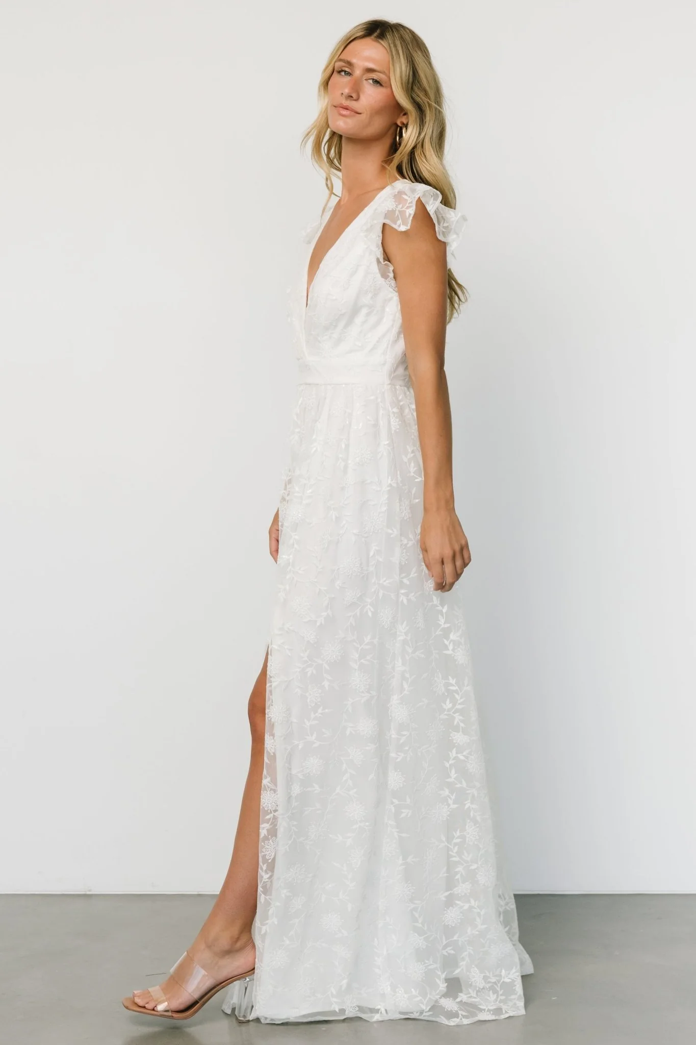 Alexa Embroidered Sequin Maxi Dress | White