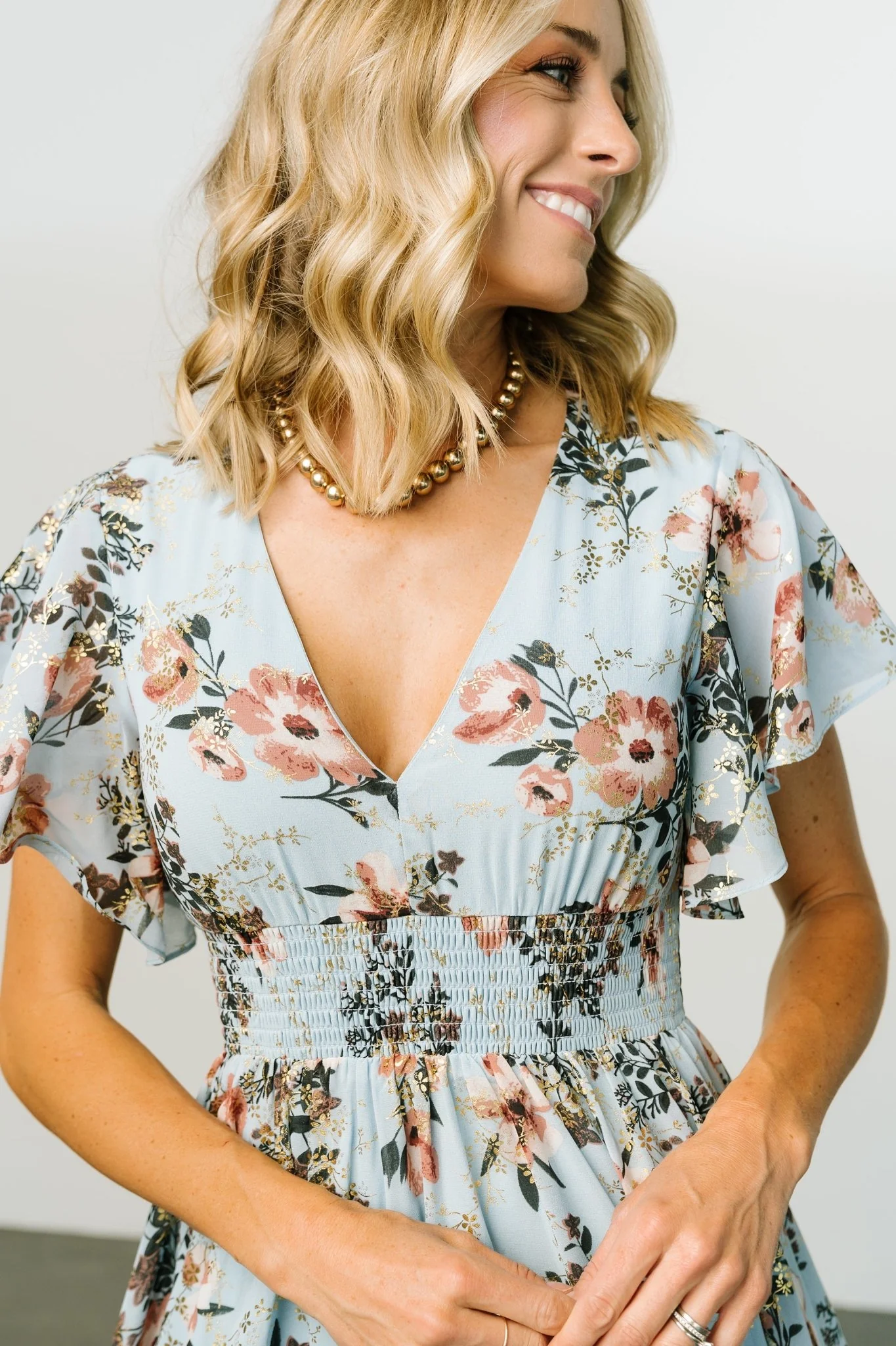 Lynlee Metallic Maxi Dress | Light Blue