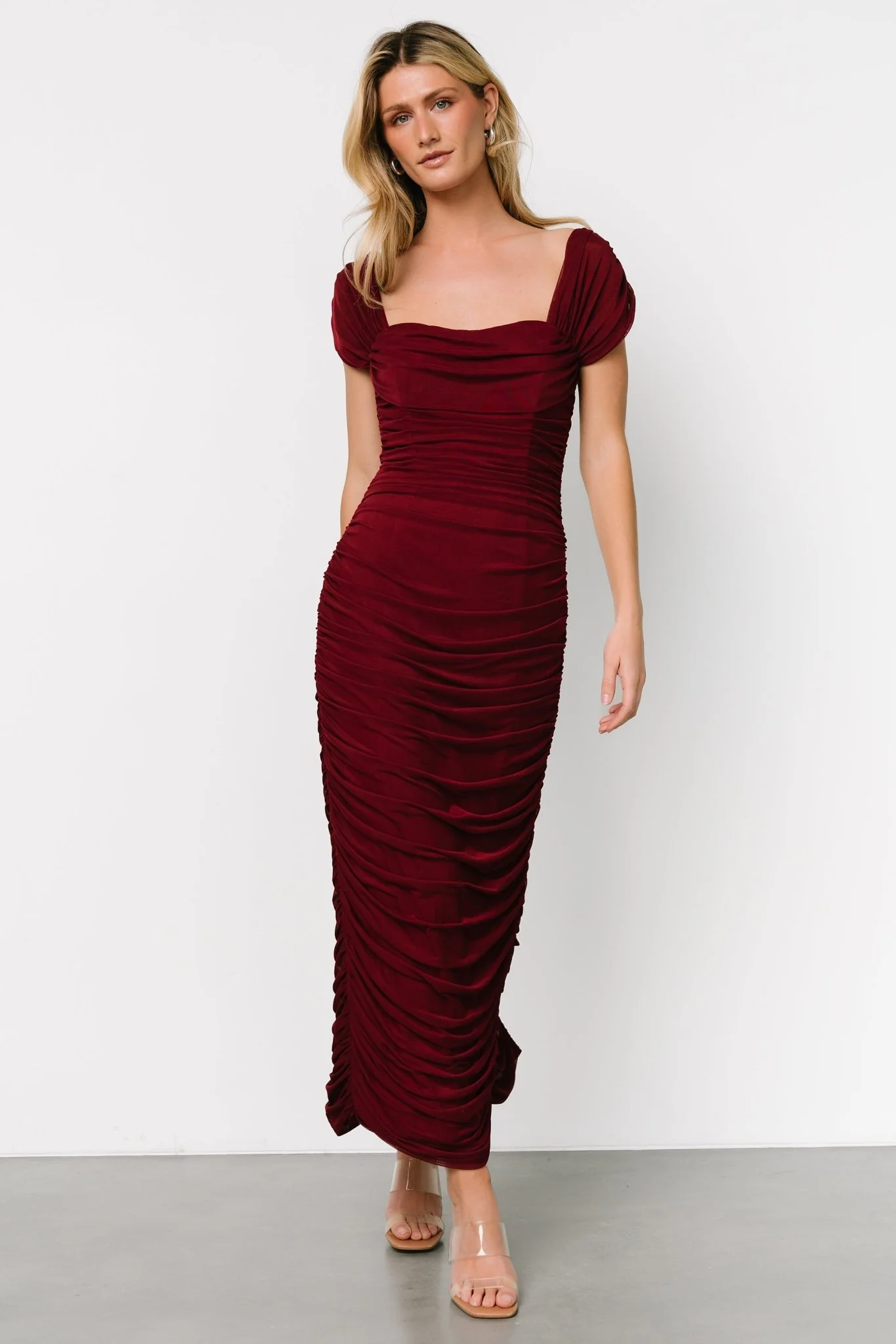 Alessandra Mesh Midi Dress | Burgundy