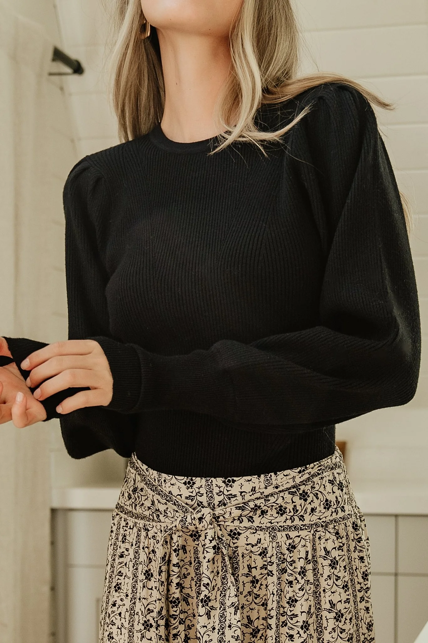 Lilou Rib Knit Sweater | Black