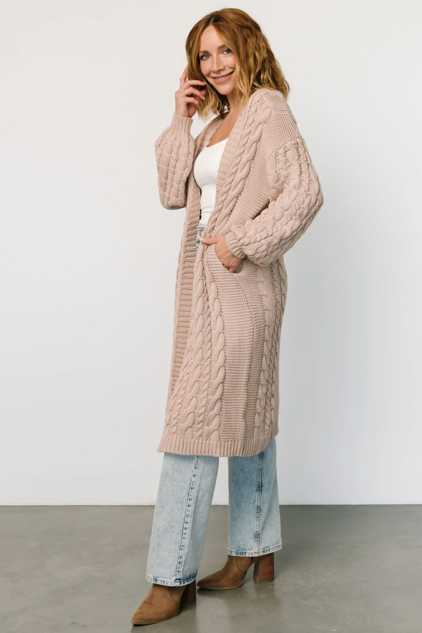 Kristen Cable Knit Cardigan | Taupe