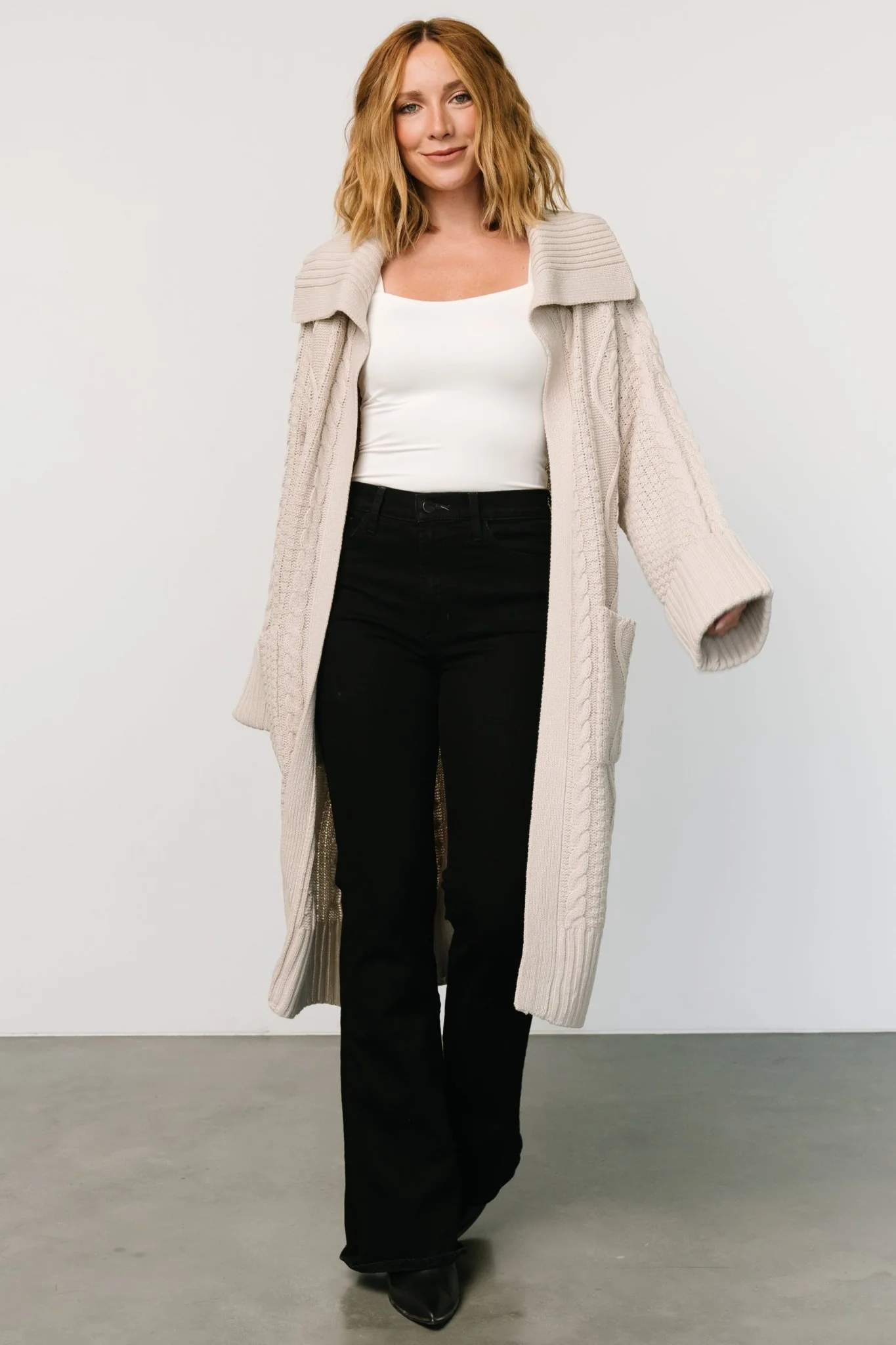 Devon Cable Knit Cardigan | Oatmeal