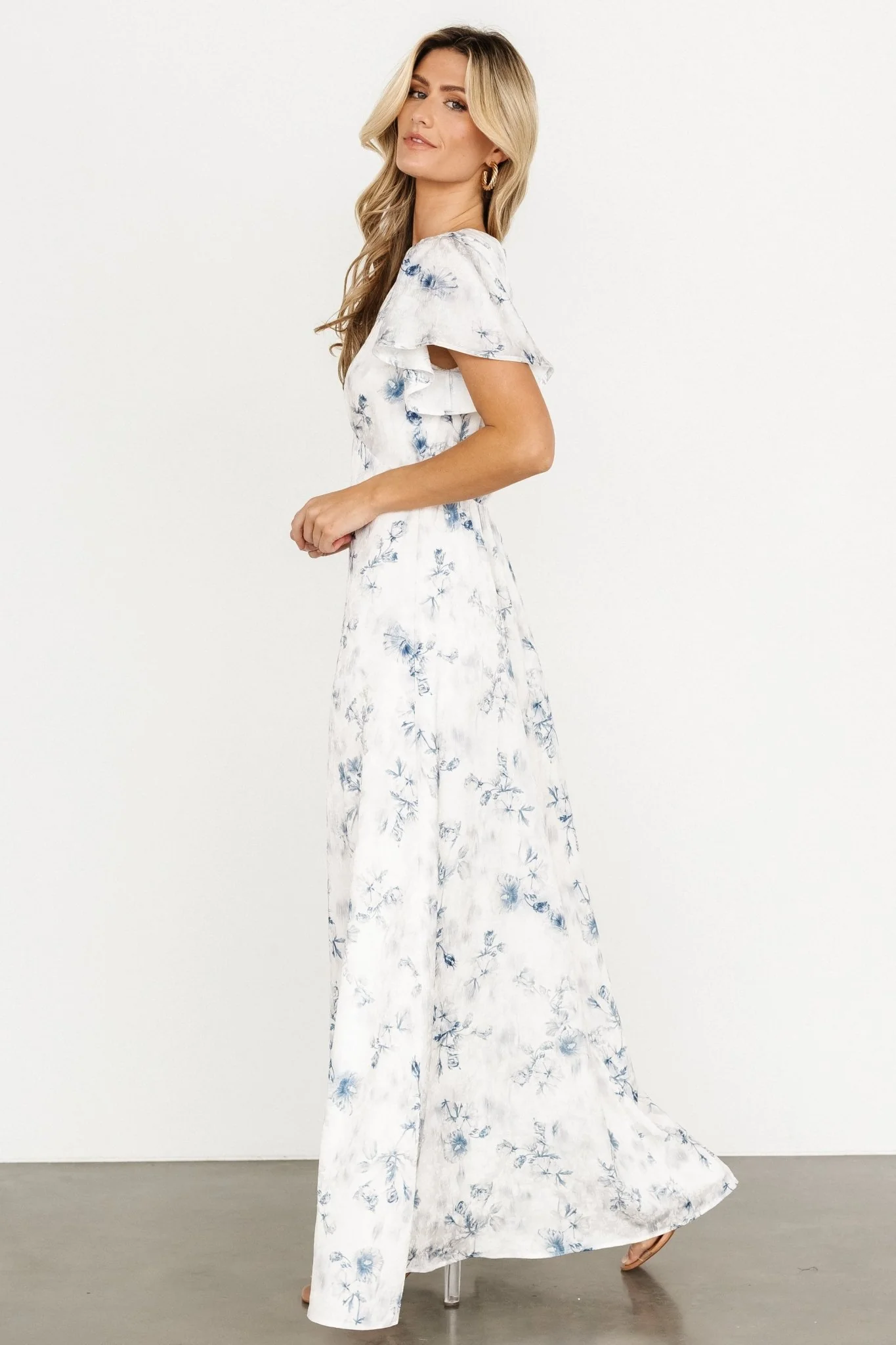Carmen Maxi Dress | Off White + Blue Floral