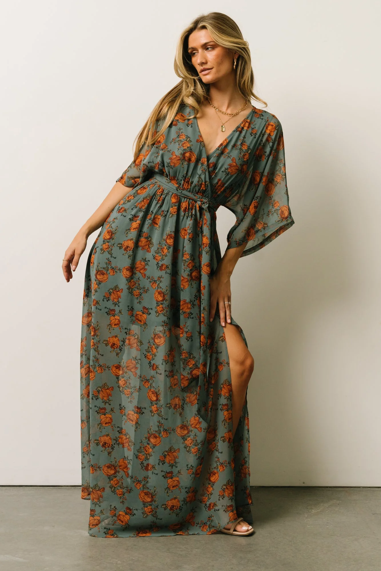 Kia Kimono Maxi Dress | Dusty Blue Floral
