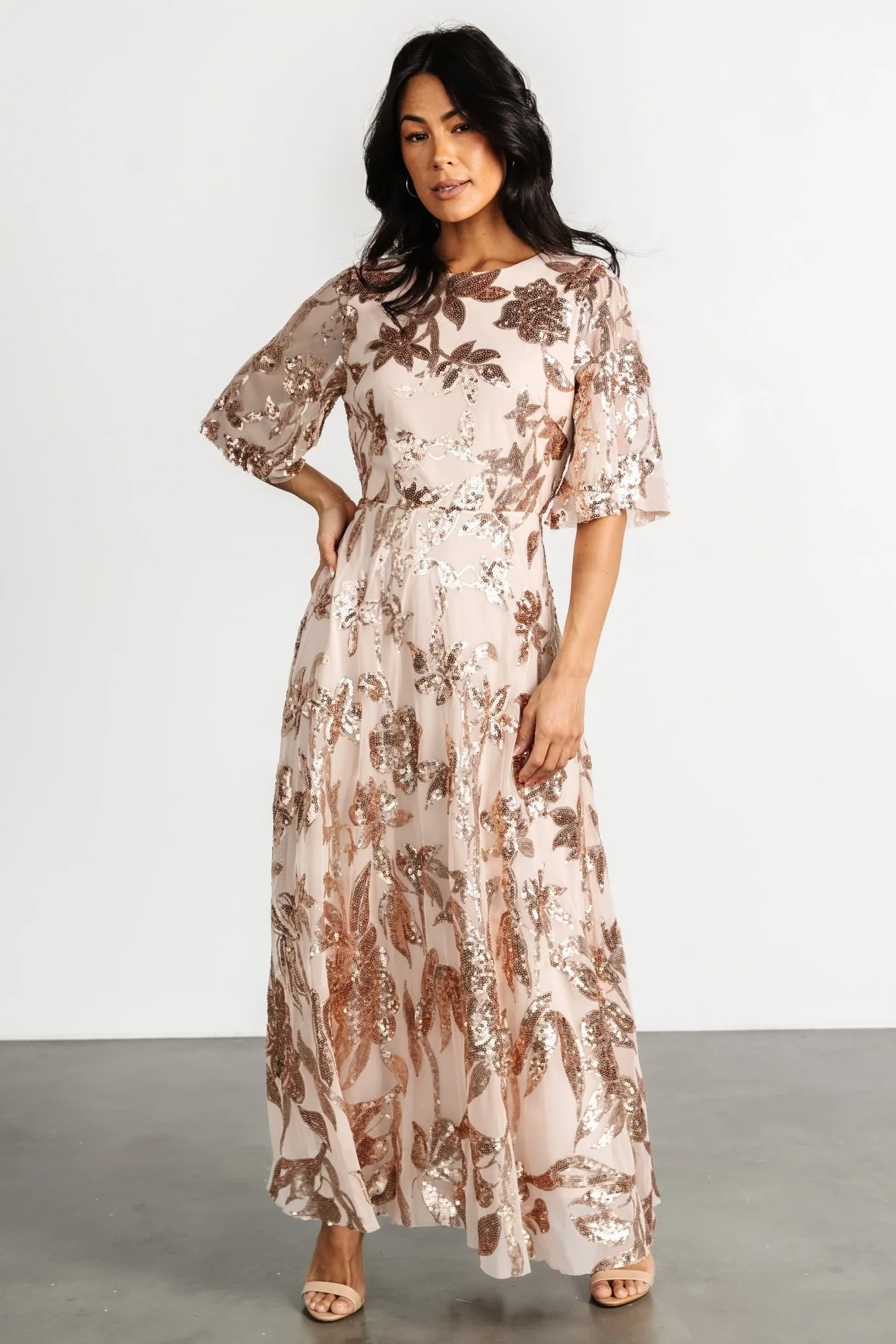 Lucy Sequin Dress | Rose Gold