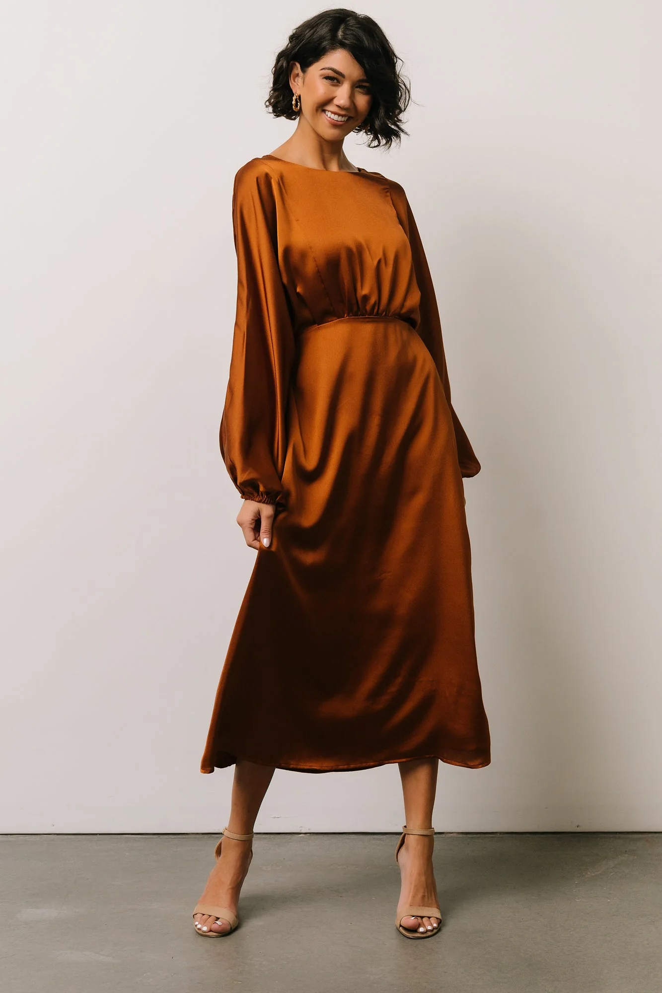 Balta Satin Midi Dress | Bronze