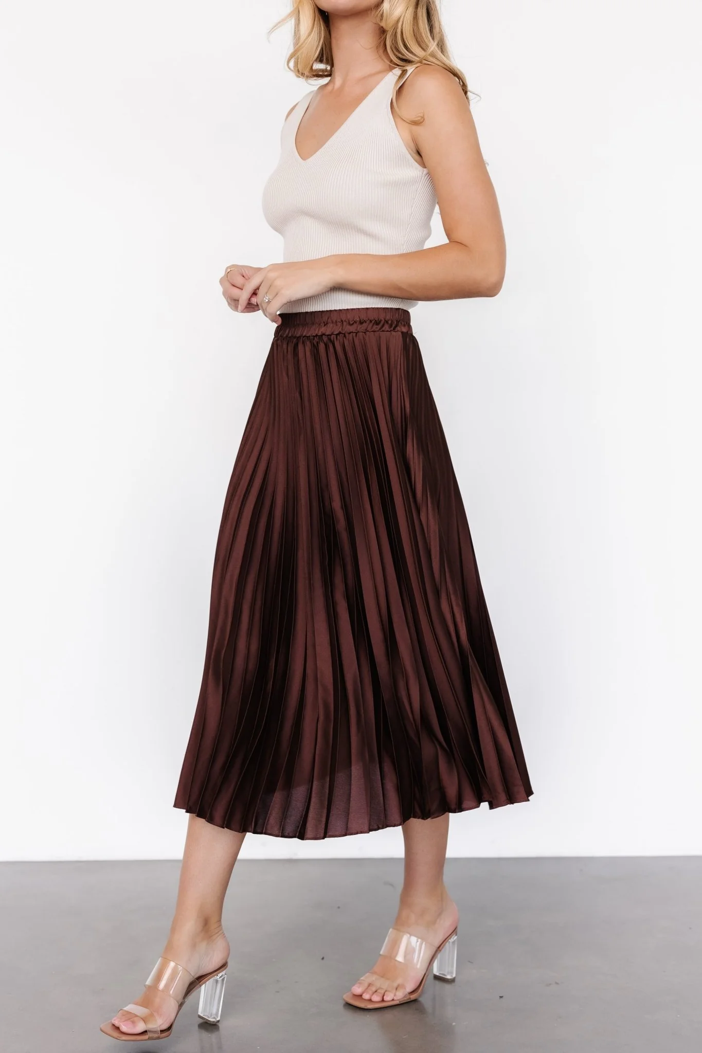 Demetria Pleated Midi Skirt | Dark Brown