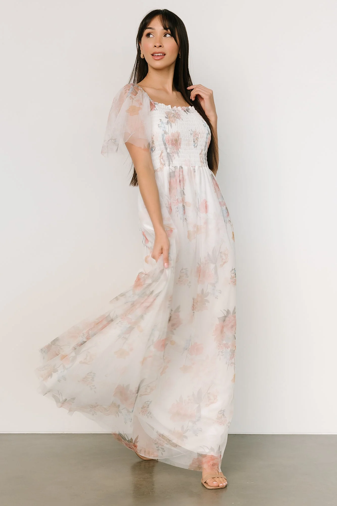 Cassandra Tulle Maxi Dress | White Multi