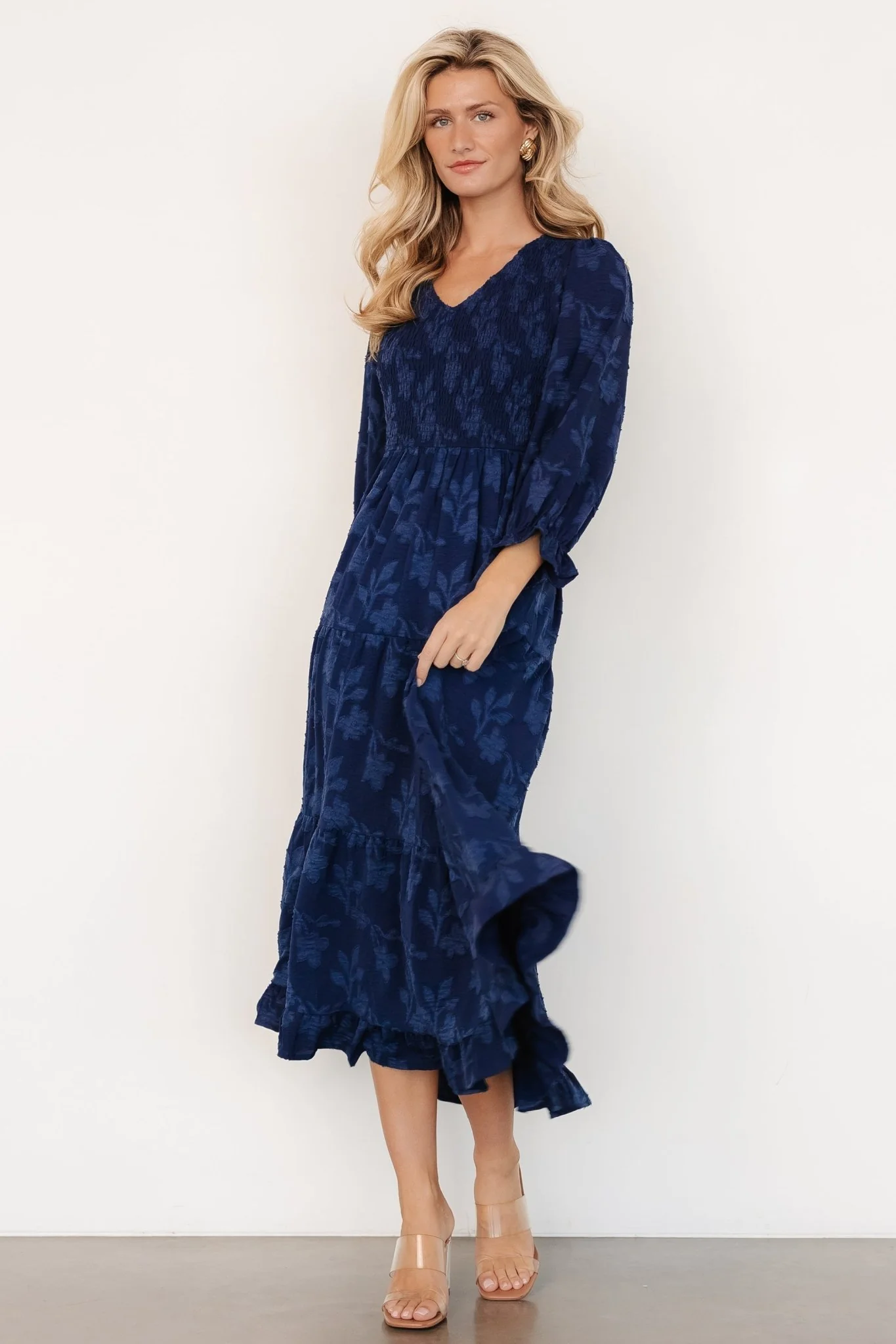 Aubrey Smocked Midi Dress | Navy Floral