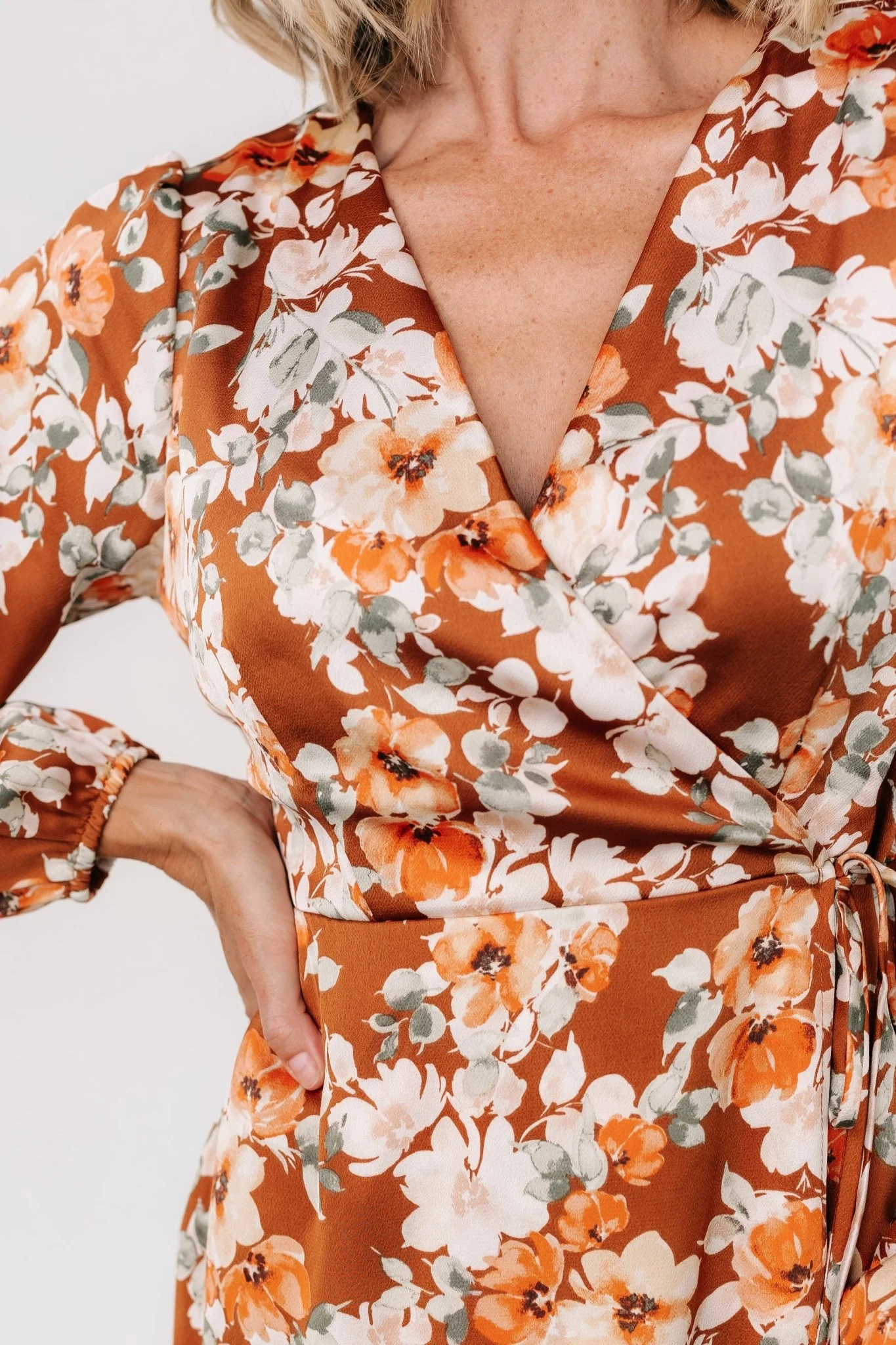 Clarissa Faux Wrap Midi Dress | Copper + Ivory