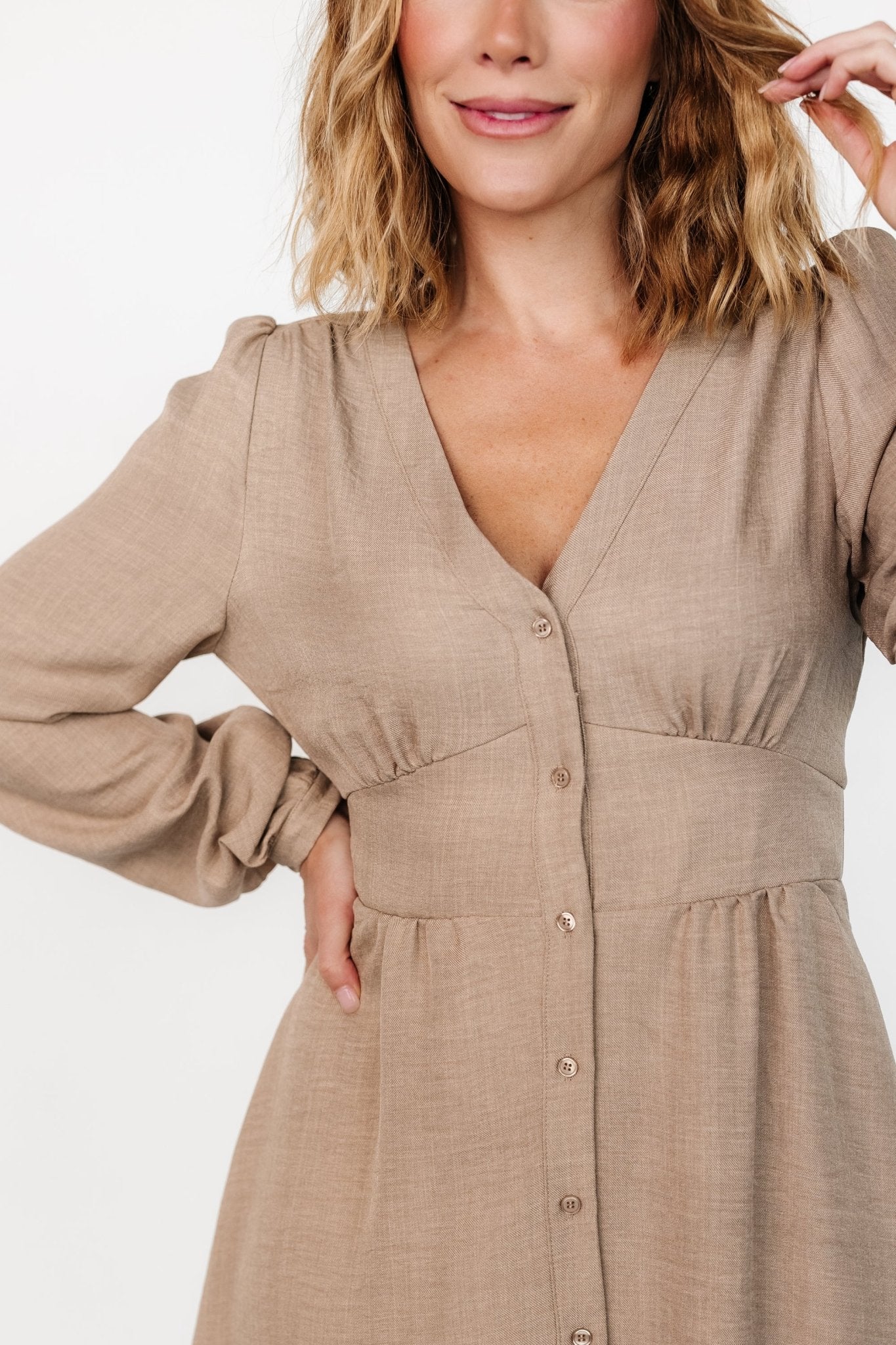 Faith Button Midi Dress | Taupe