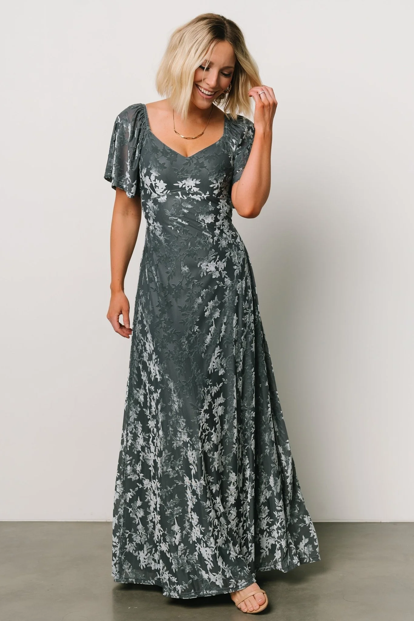Everley Velvet Maxi Dress | Dusty Blue