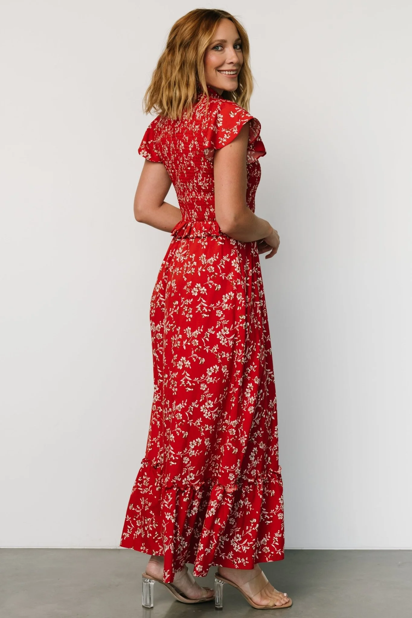 Orla Ruffle Maxi Dress | Red floral