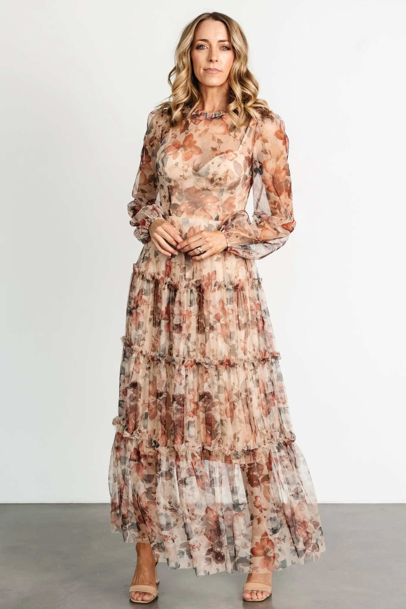 Stephanie Tiered Maxi Dress | Taupe Floral