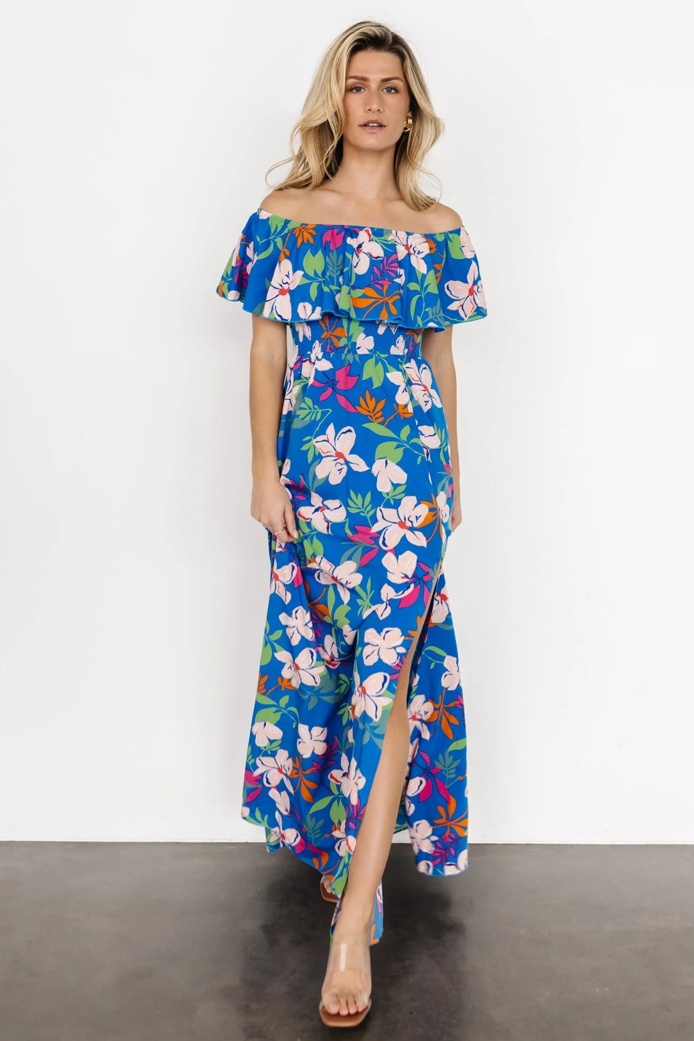 Talia Off Shoulder Maxi Dress | Blue Floral