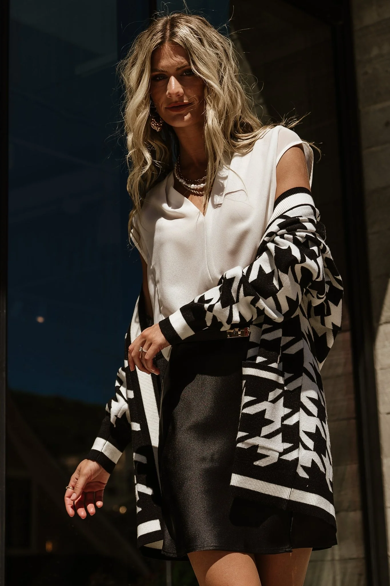 Leroy Houndstooth Cardigan | Black + White