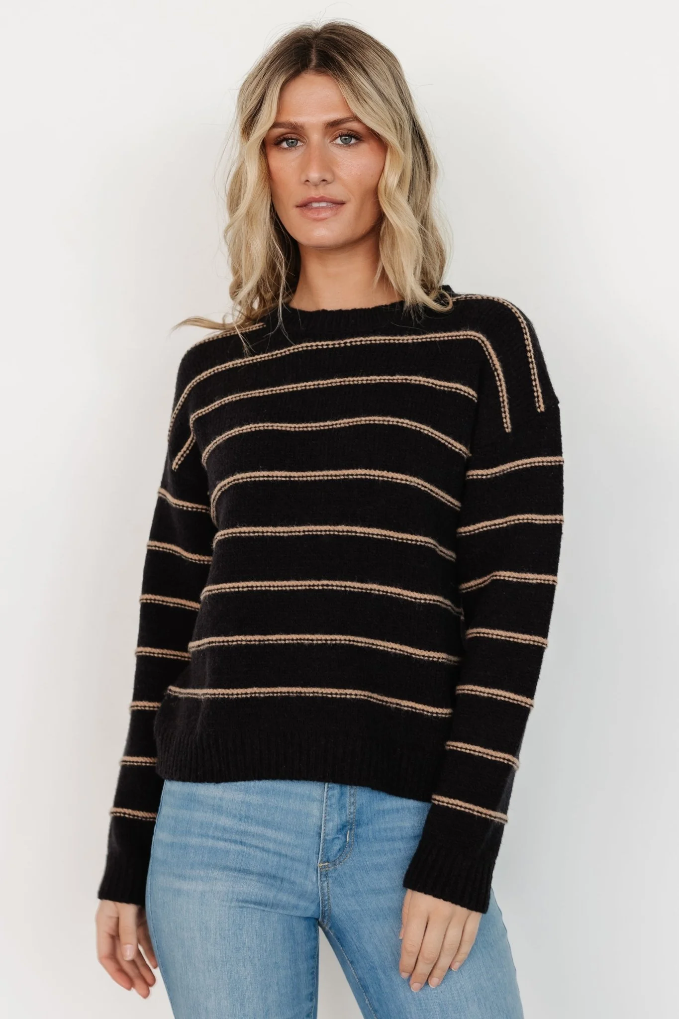 Alanis Stripe Sweater | Black + Camel