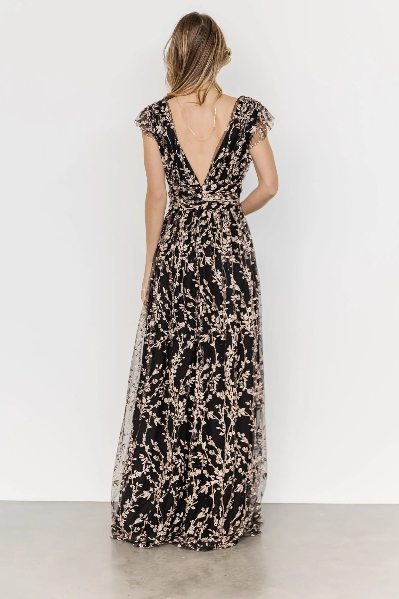 Arlene Shimmer Gown | Black + Rose Gold