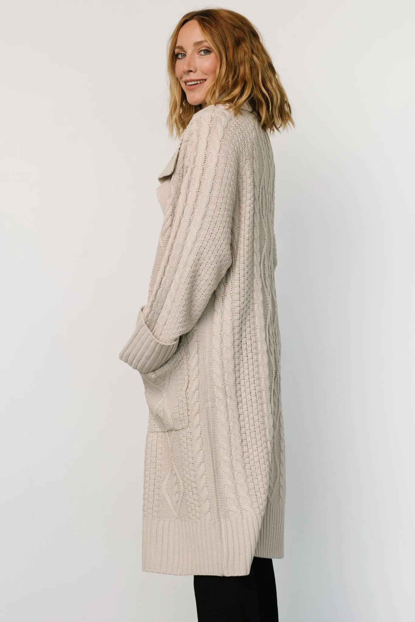Devon Cable Knit Cardigan | Oatmeal