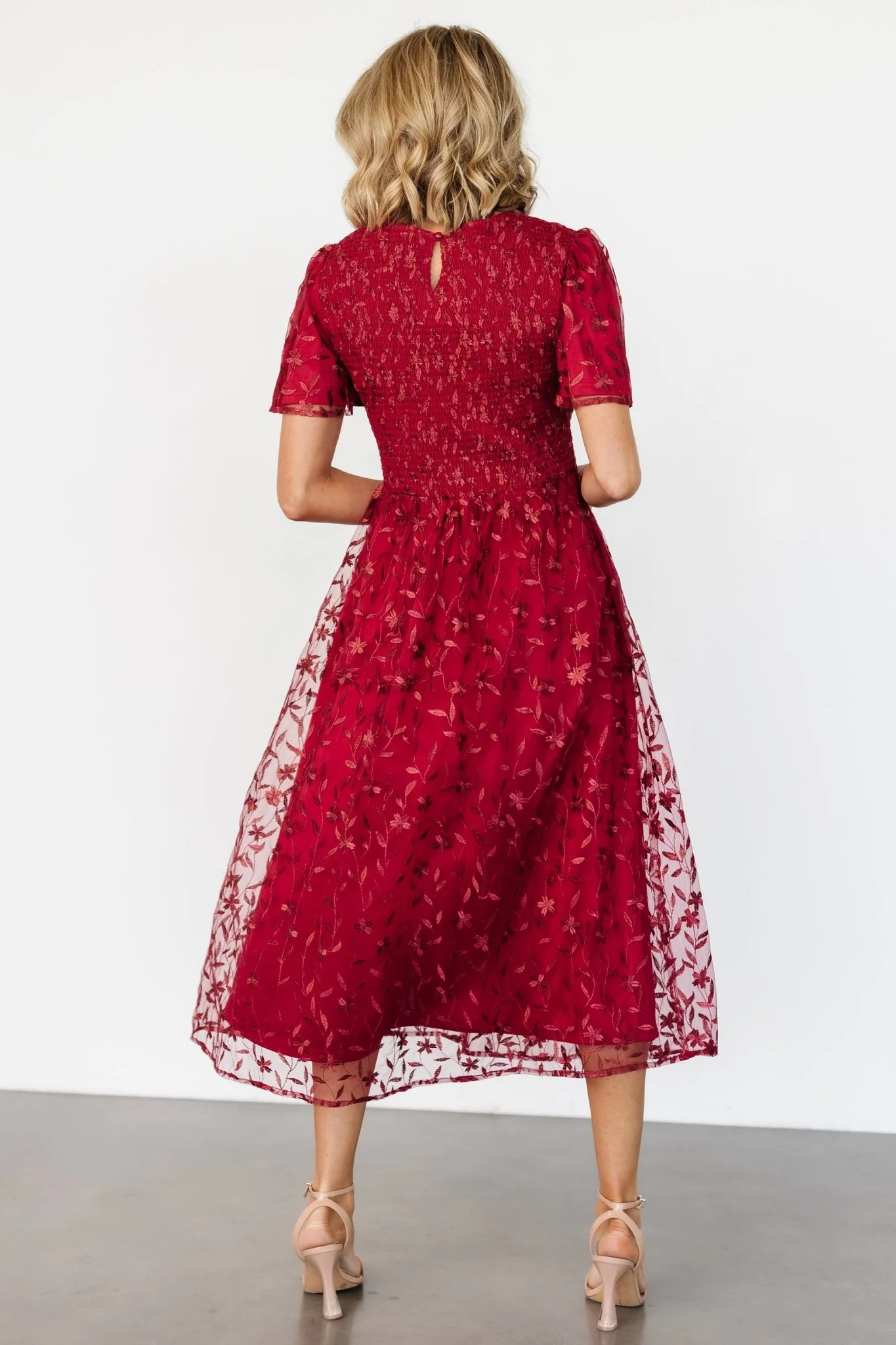Cara Embroidered Midi Dress | Ruby