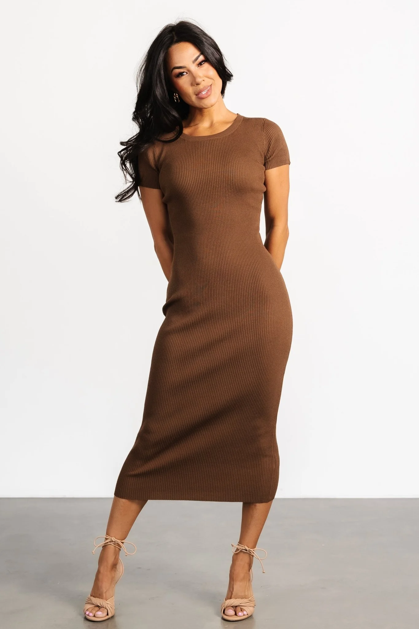 Dana Ribbed Midi Dress | Brown