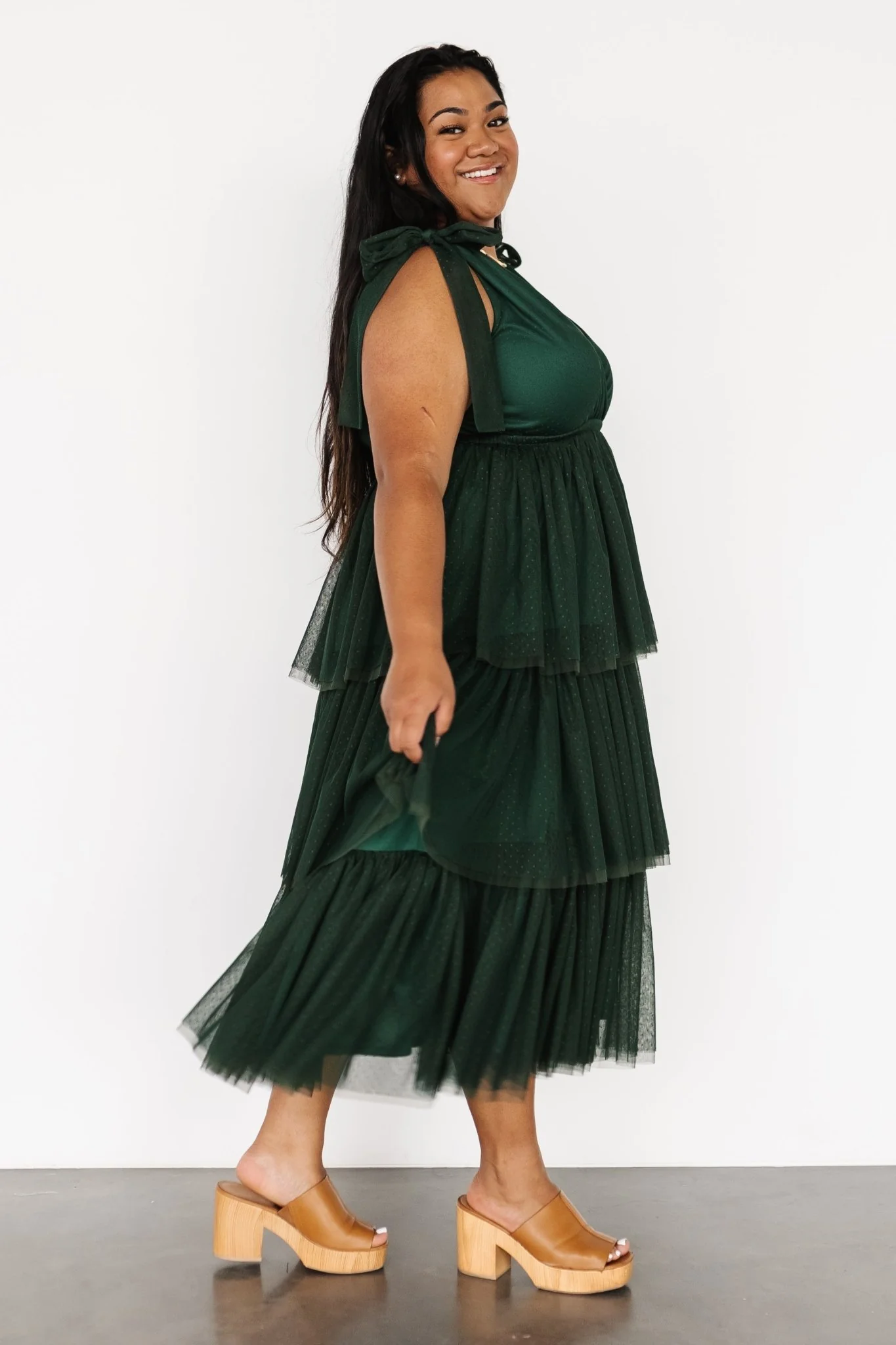 Tessa Tiered Tulle Tank Dress | Dark Green