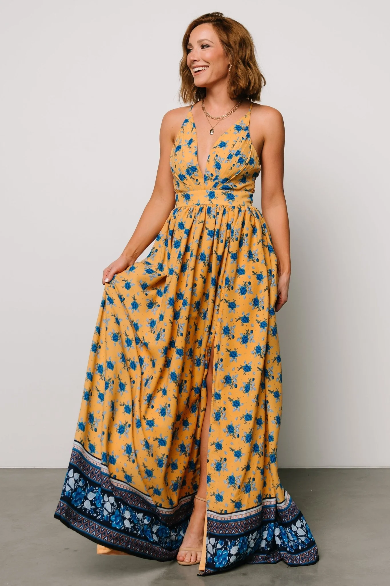 Brylee Maxi Dress | Mustard + Navy