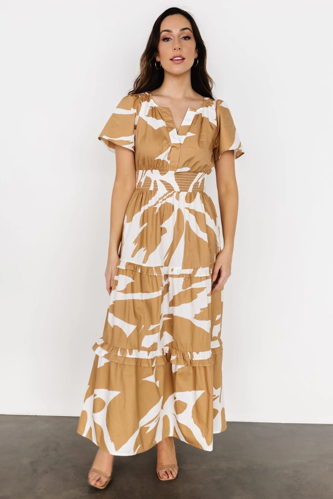 Palmer Tiered Maxi Dress | Camel + White