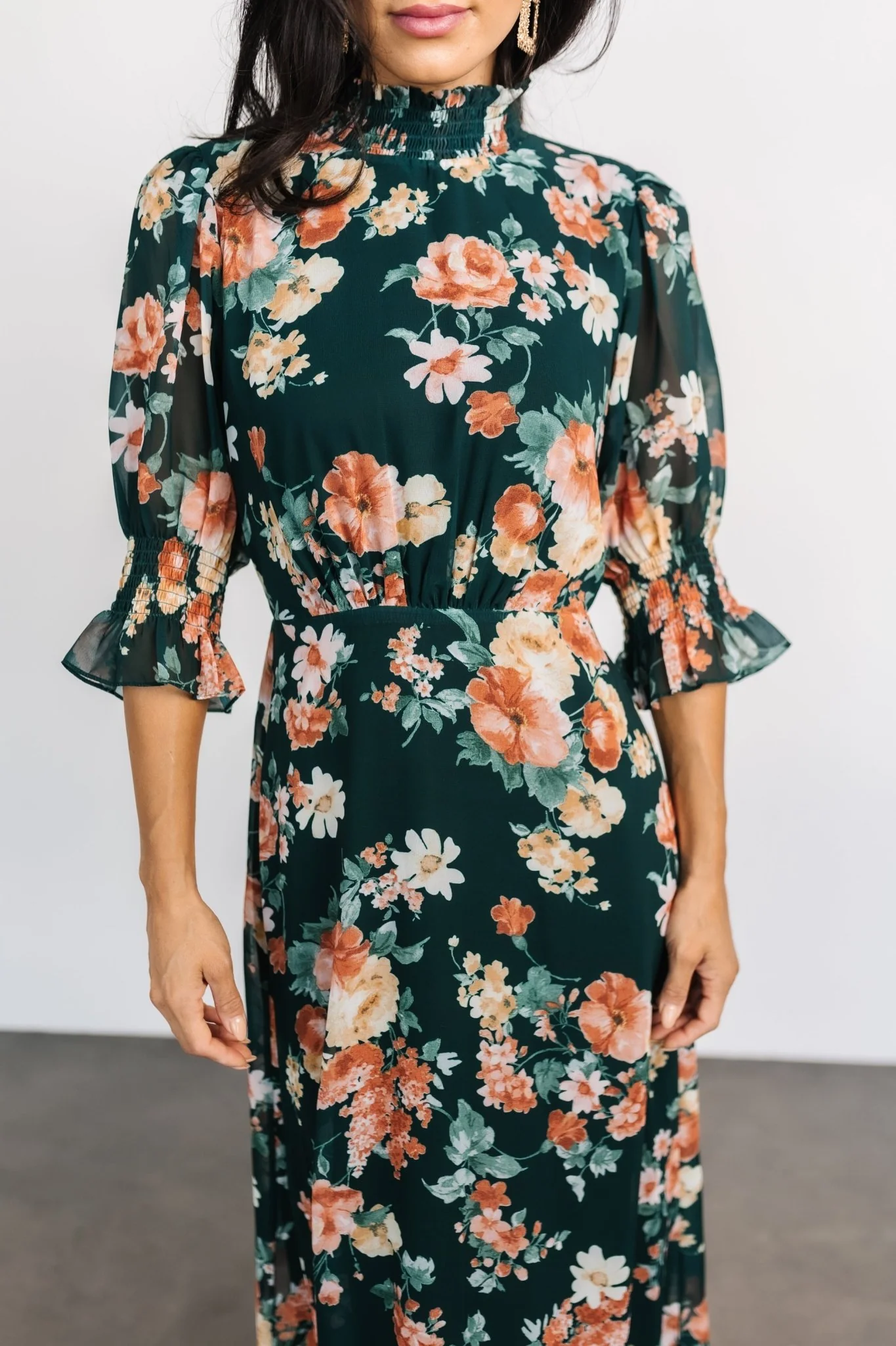 Marie Mock Neck Maxi Dress | Dark Green Floral