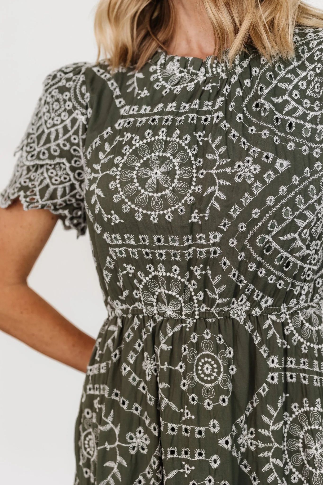 Mirabel Eyelet Midi Dress | Olive + White