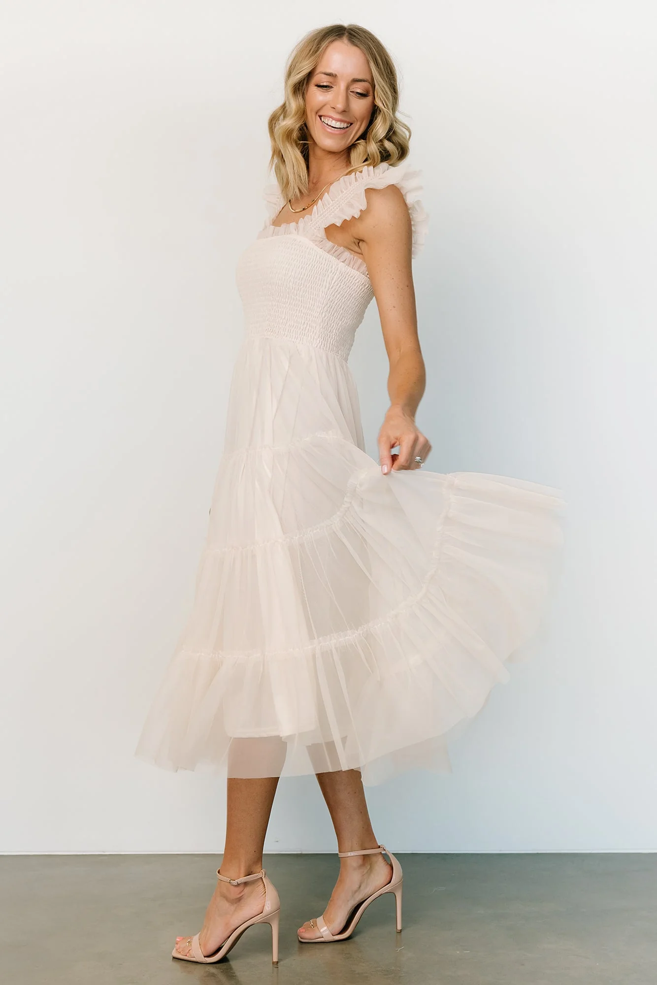 Emma Smocked Tulle Dress | Beige