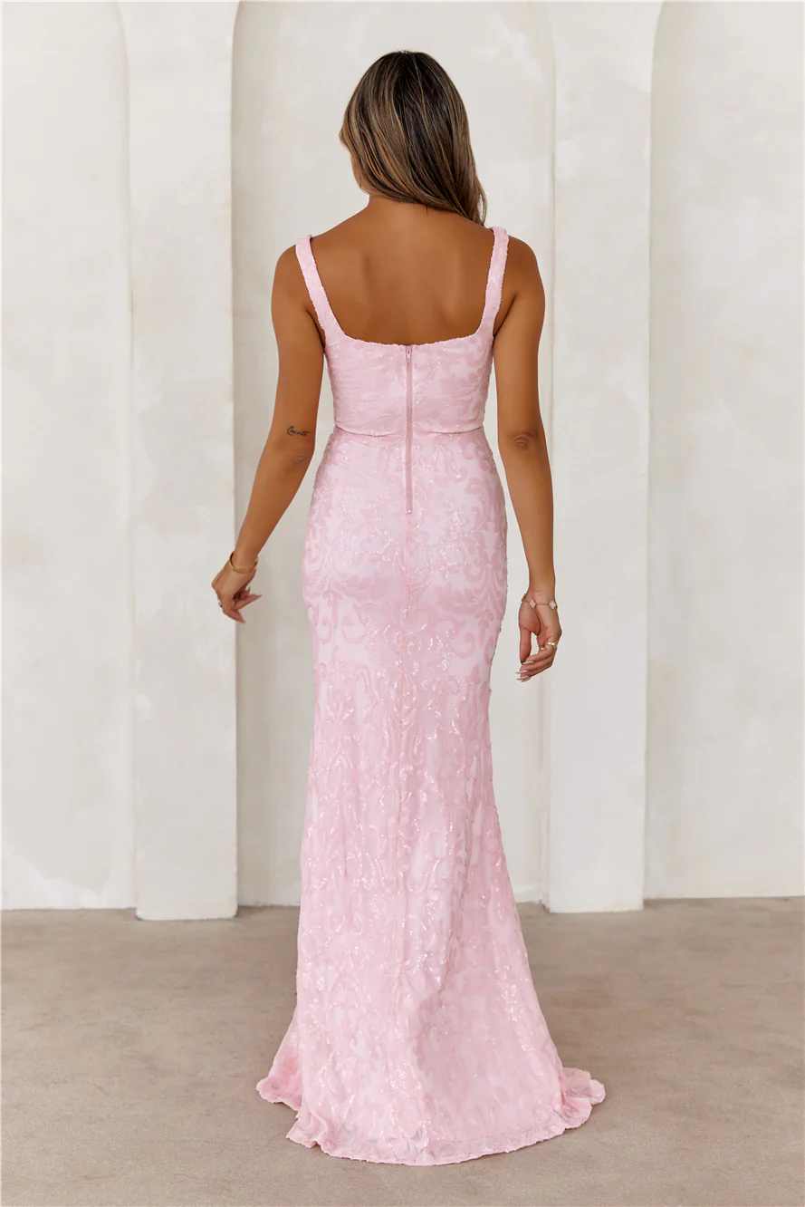 Glimmering Galaxies Sequin Maxi Dress Pink