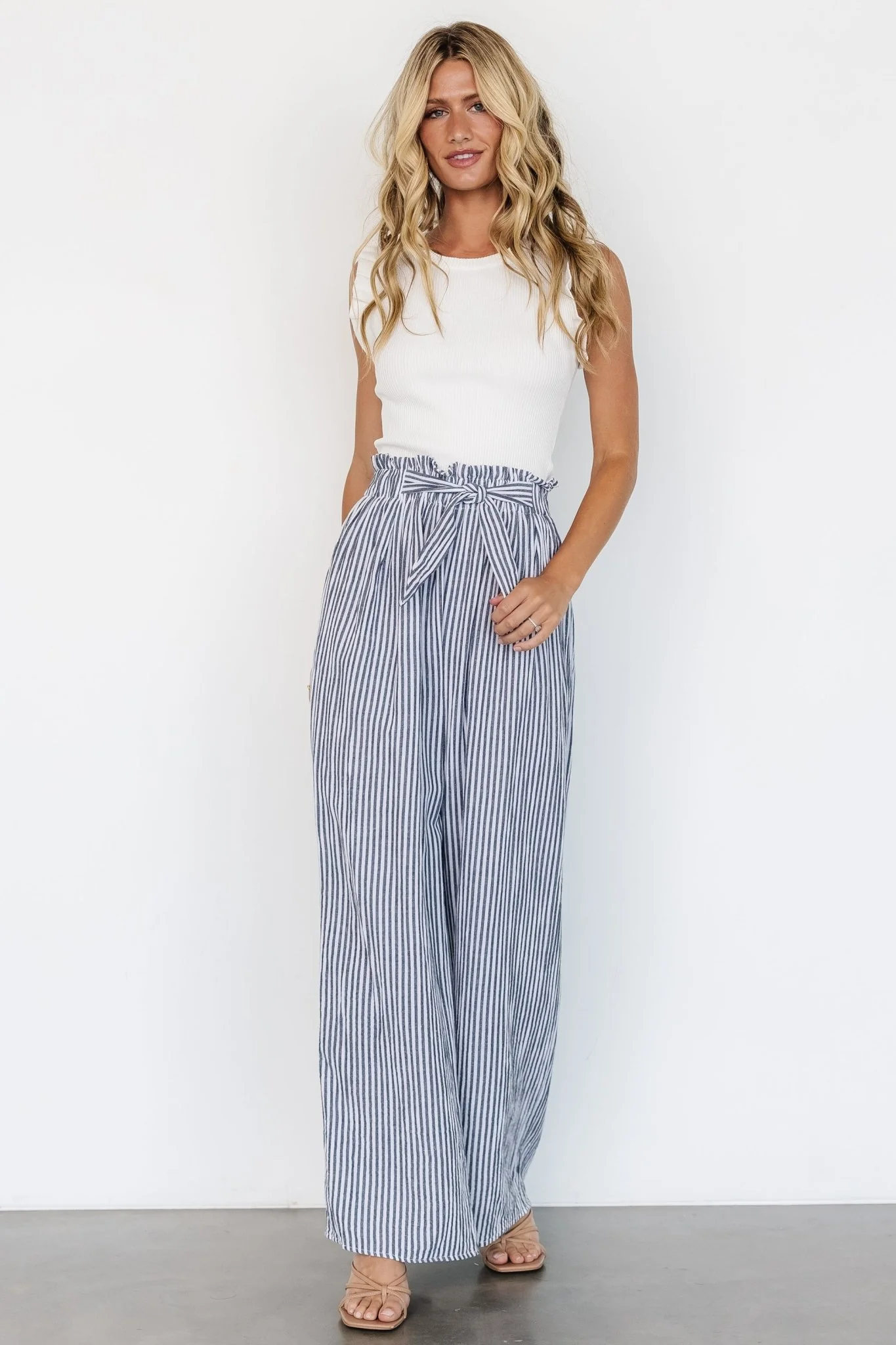 Delphi Wide Leg Pants | Navy Stripe