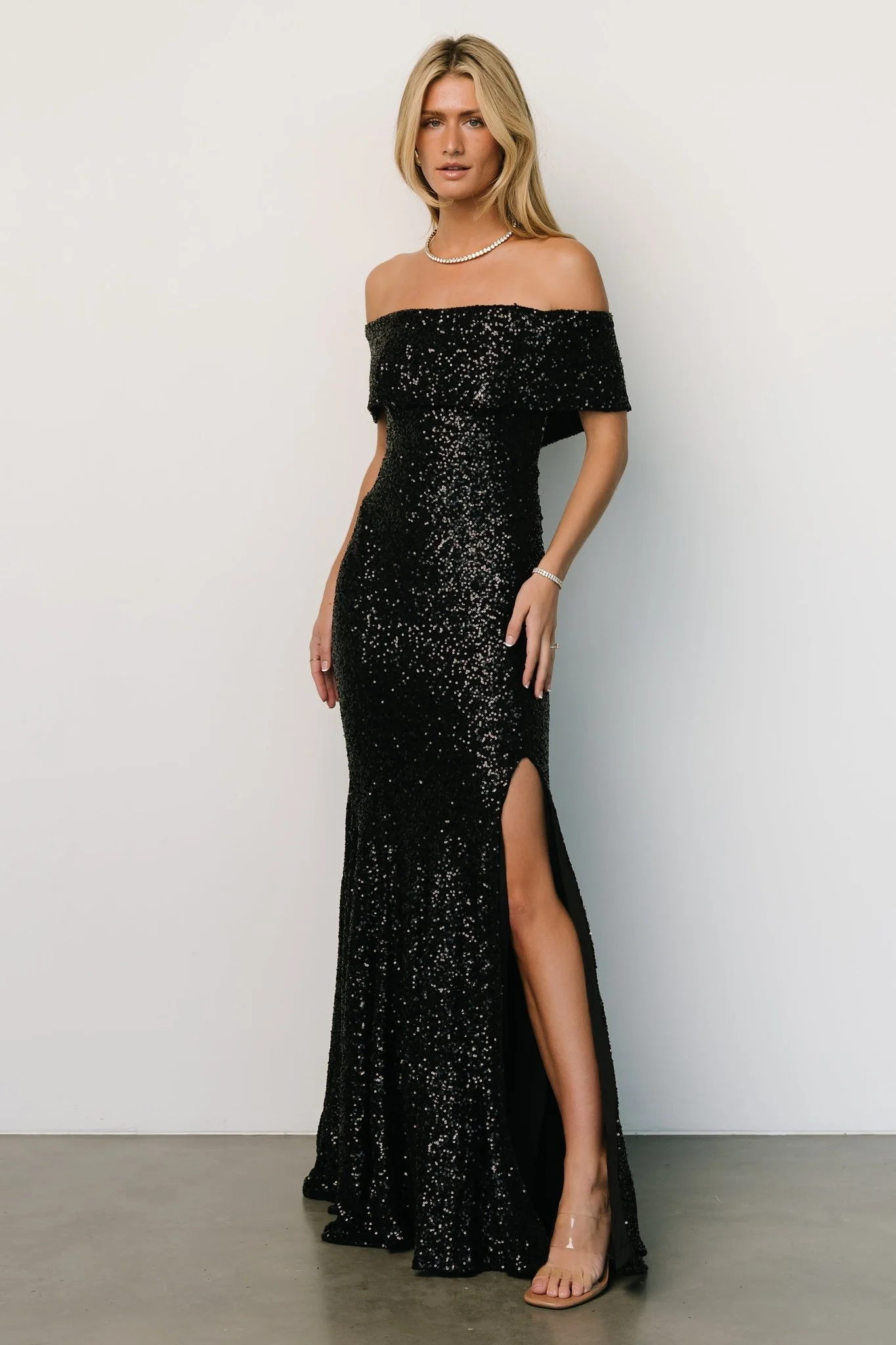 Yvonne Off Shoulder Sequin Gown | Black