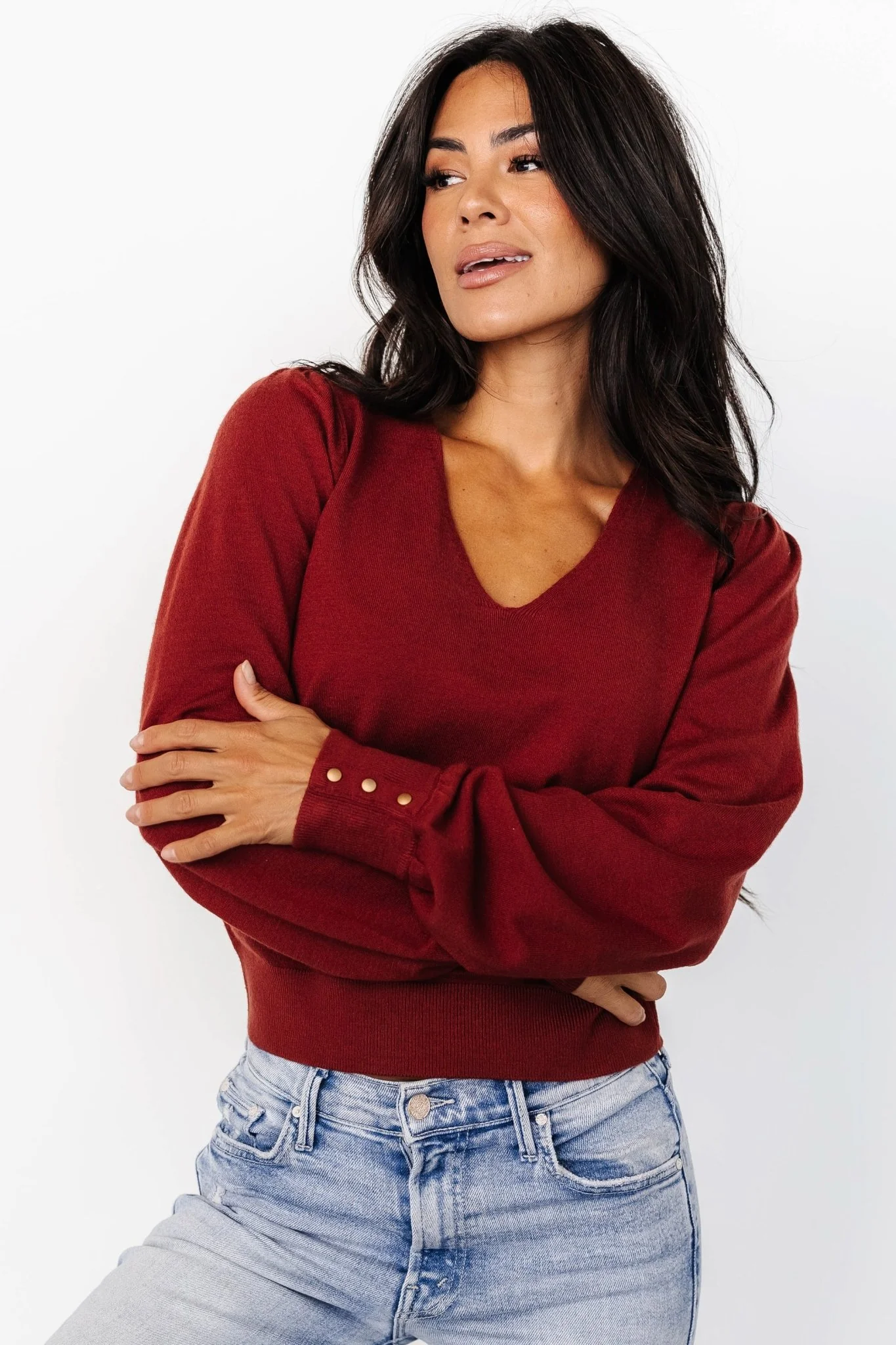 Sheila V Neck Sweater Top | Brick