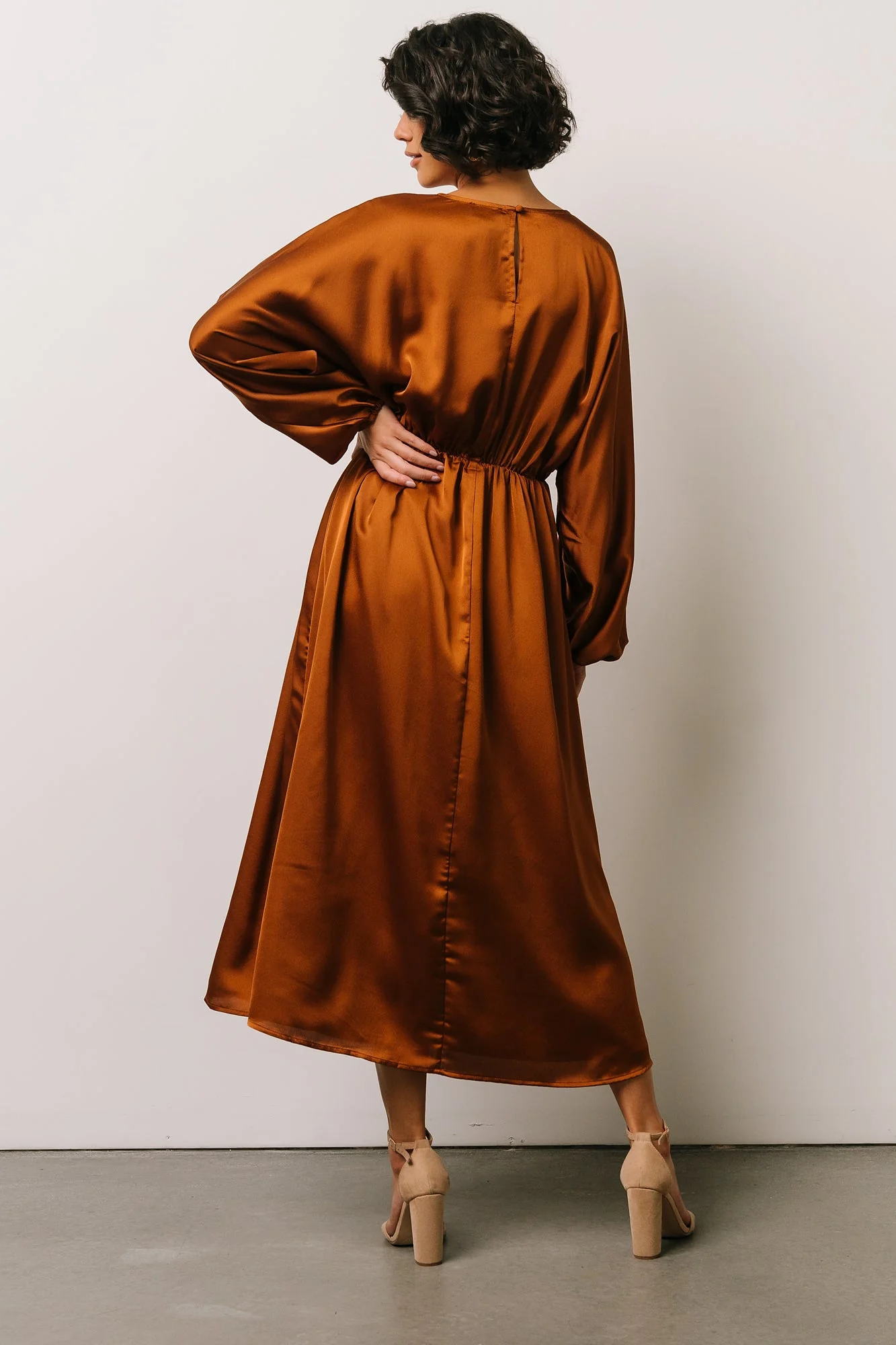 Balta Satin Midi Dress | Bronze