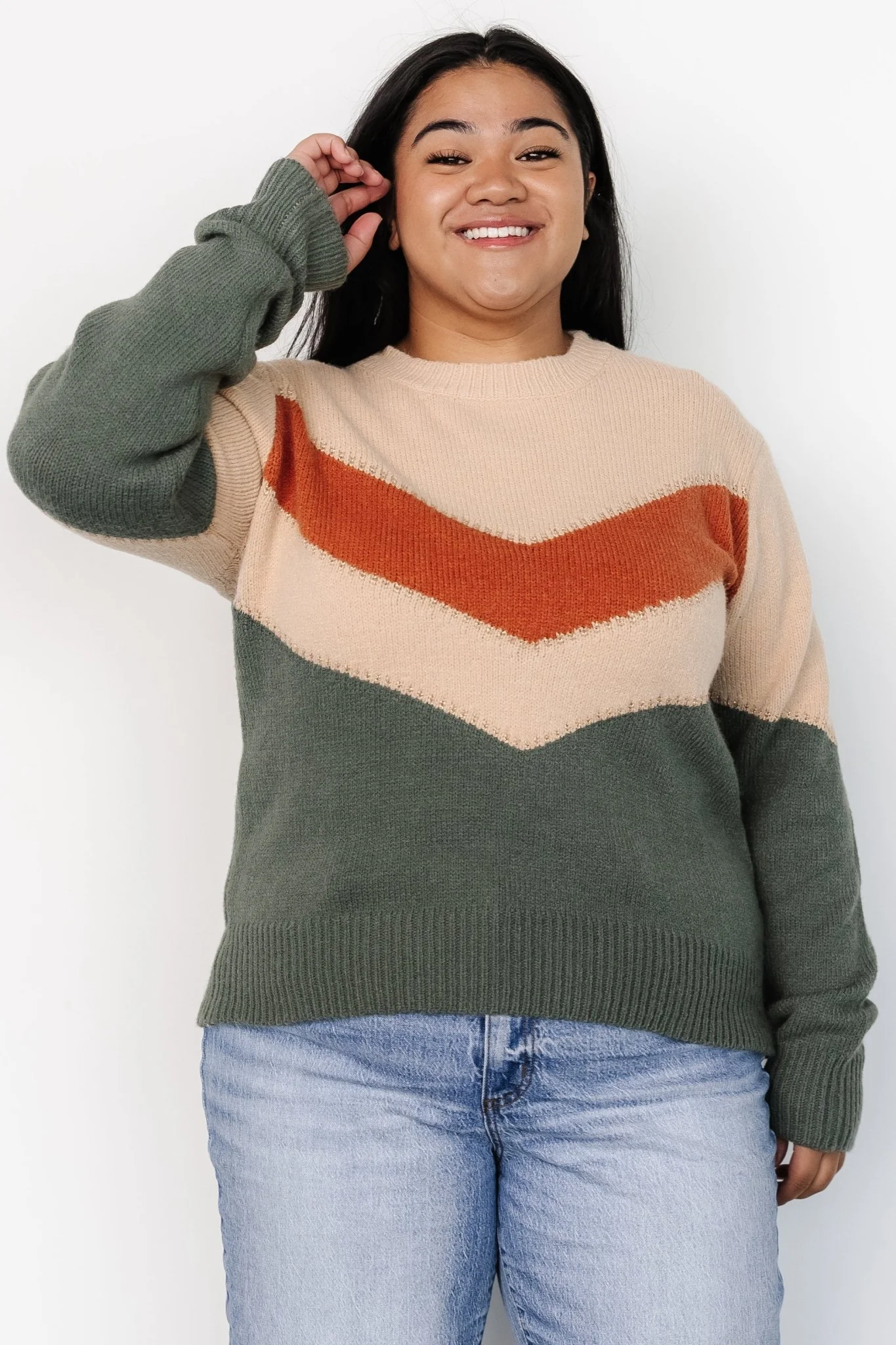 Rowen Color Block Sweater | Natural + Green