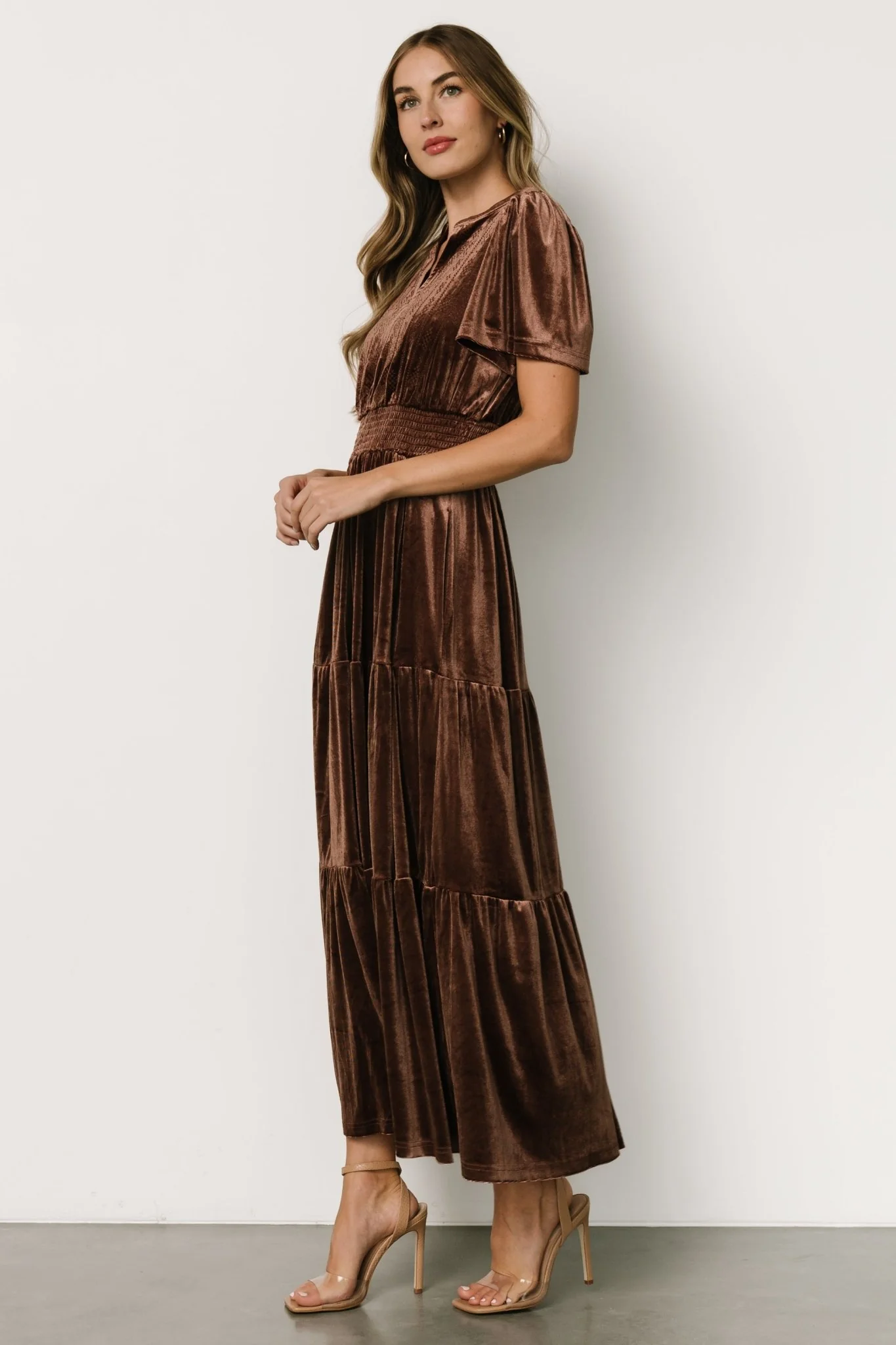 Maida Embroidered Velvet Dress | Chocolate