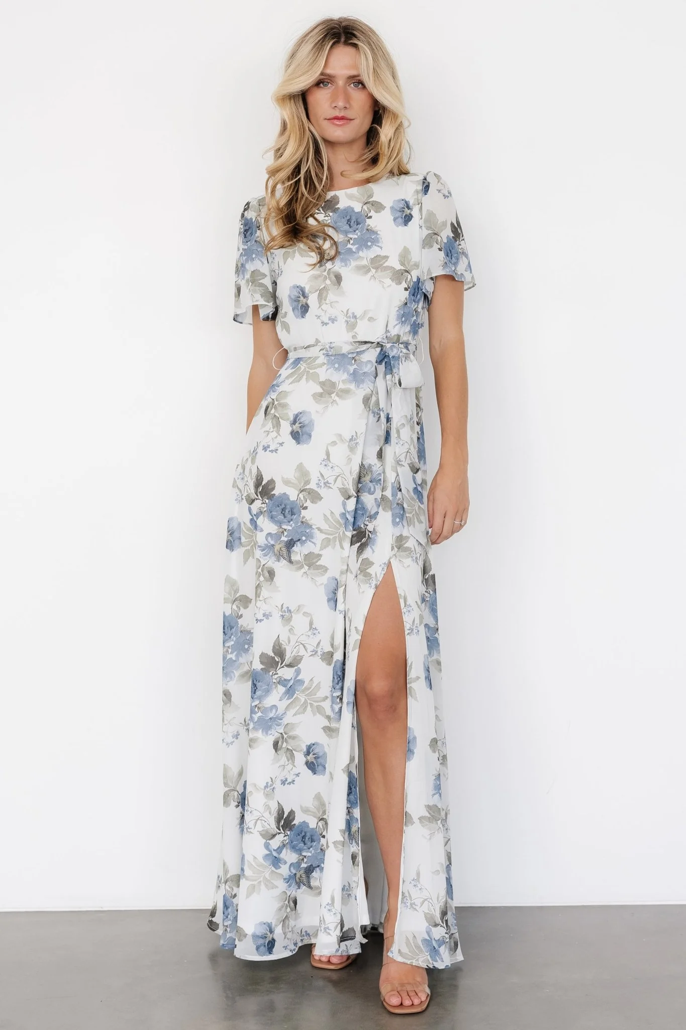 Naomi Short Sleeve Maxi Dress | Dusty Blue Floral