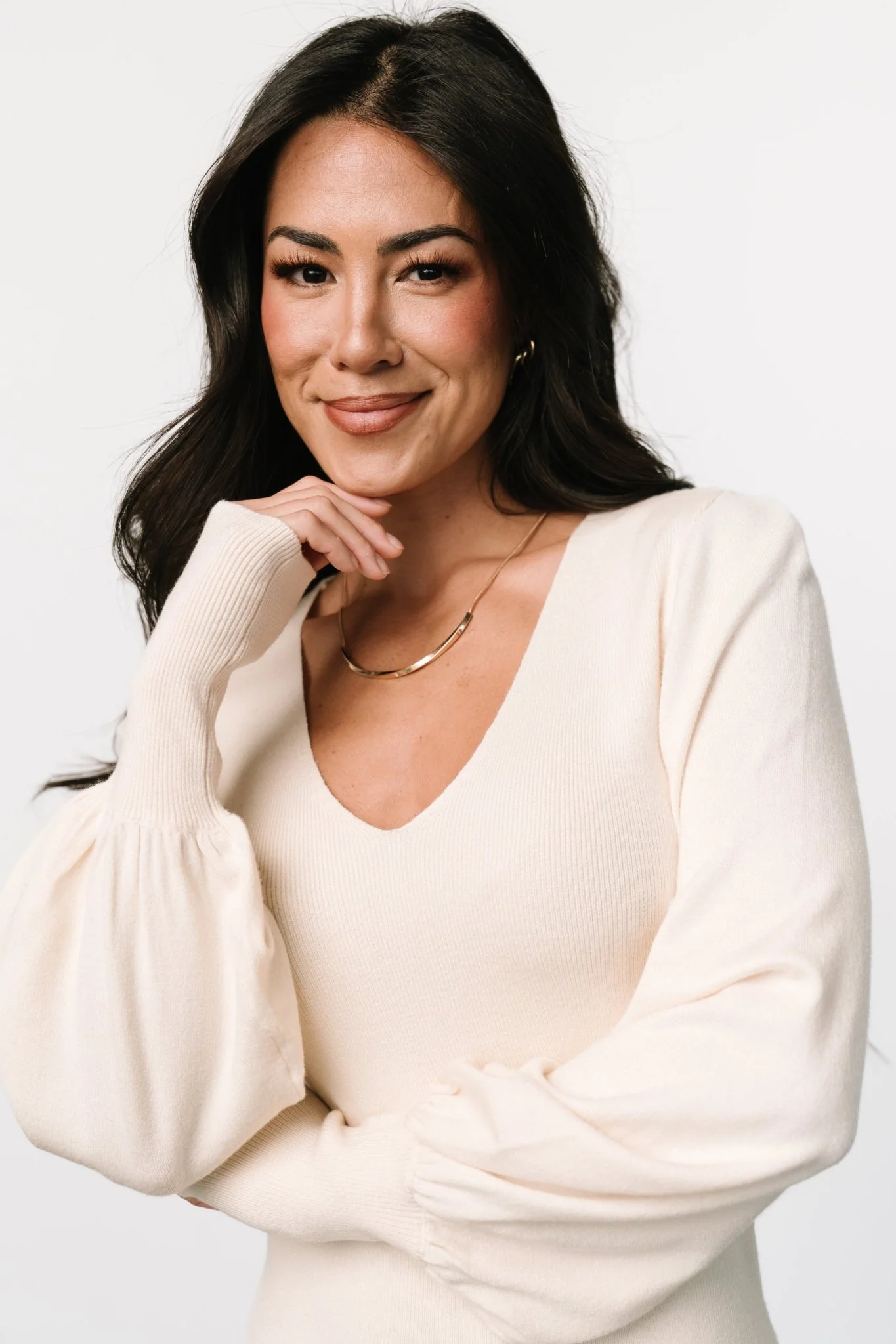 Suki V Neck Sweater Dress | Cream