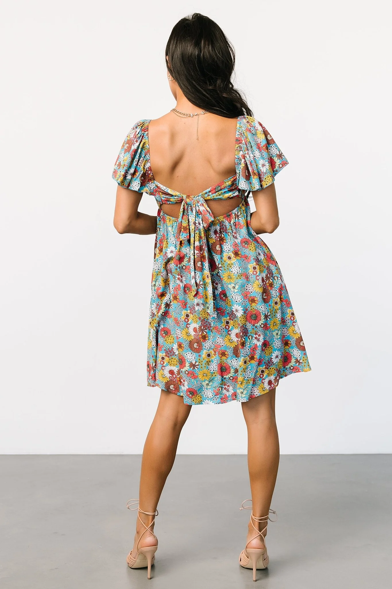 Cassiopeia Back Tie Mini Dress | Light Blue Multi