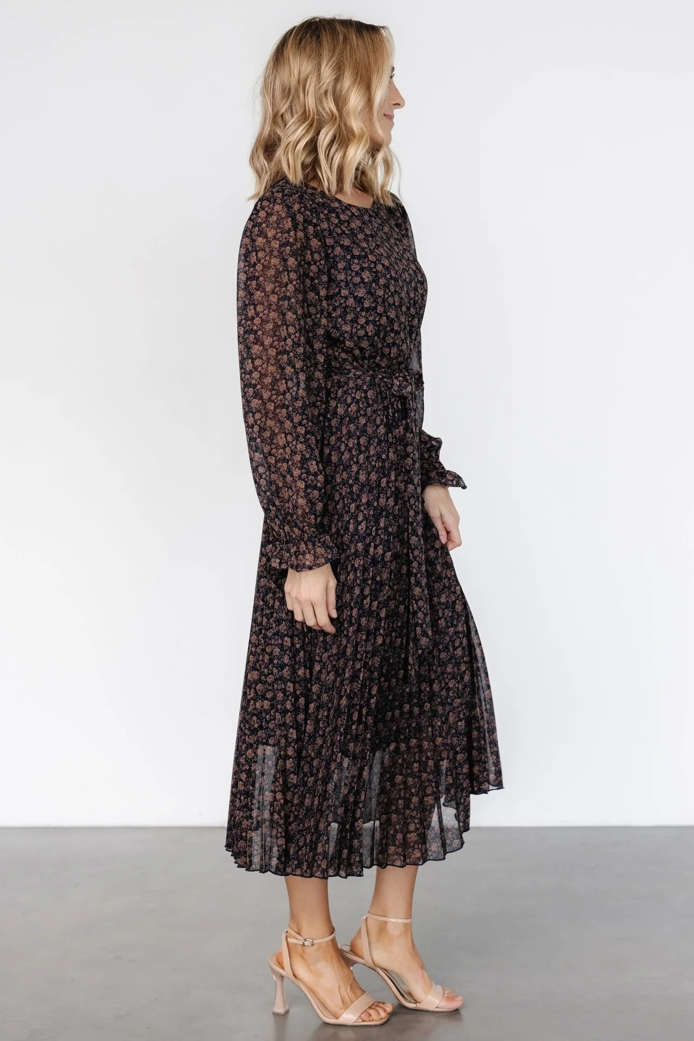 Edith Pleated Dress | Navy + Copper