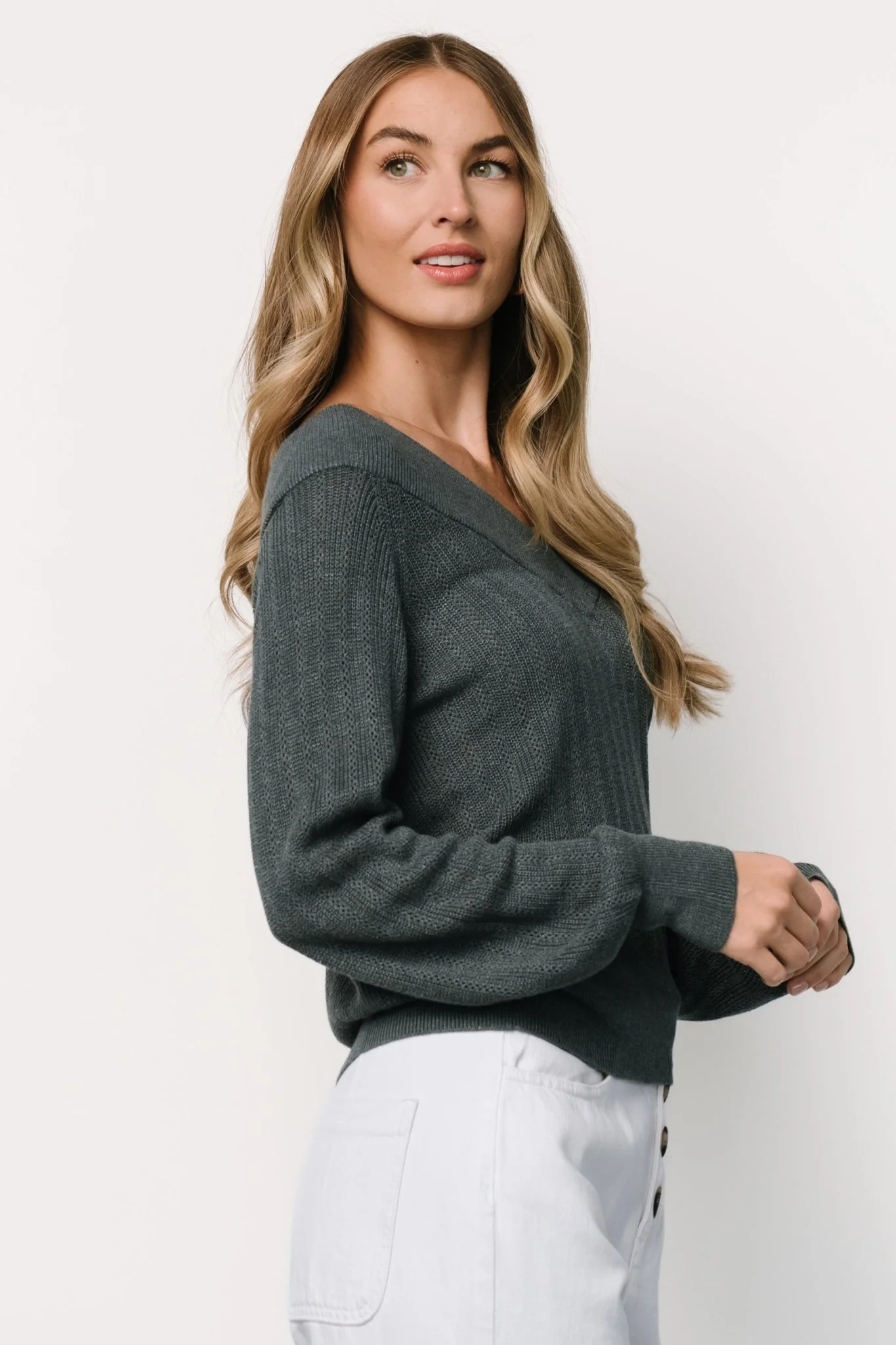 Ashby V Neck Sweater Top | Balsam