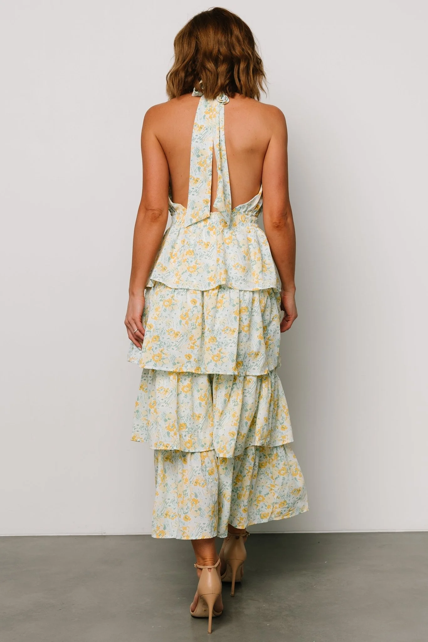 Chelles Halter Tiered Dress | Blue + Yellow
