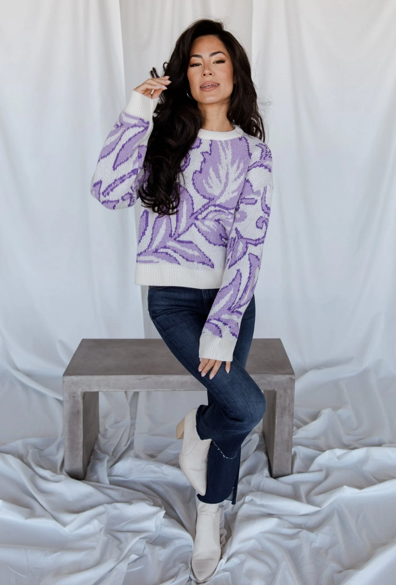 Livy Knit Sweater | Lilac Print