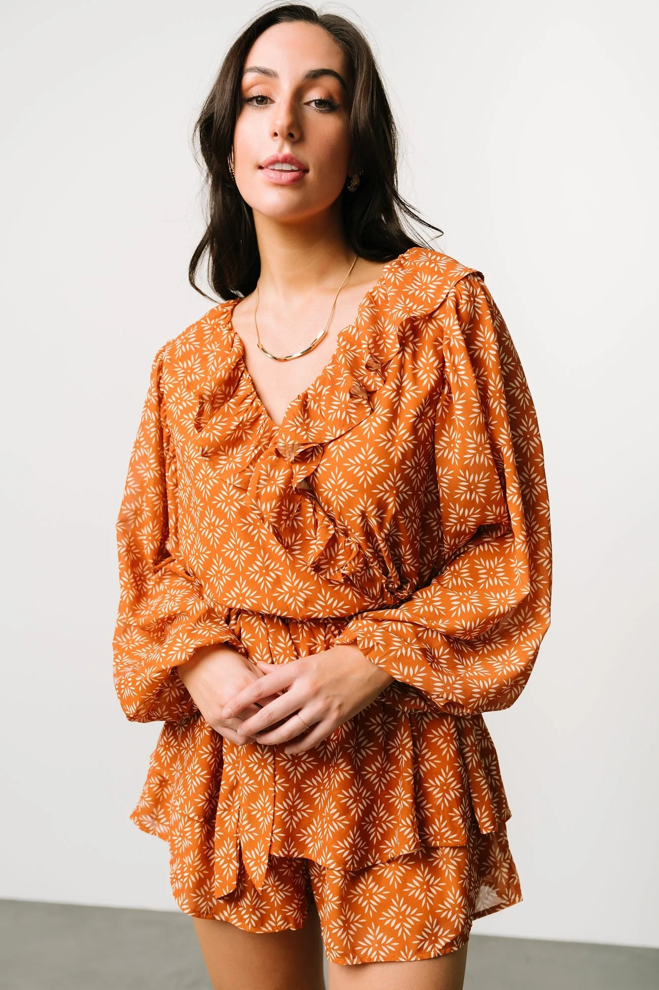 Denali Ruffle Mini Dress | Amber Print
